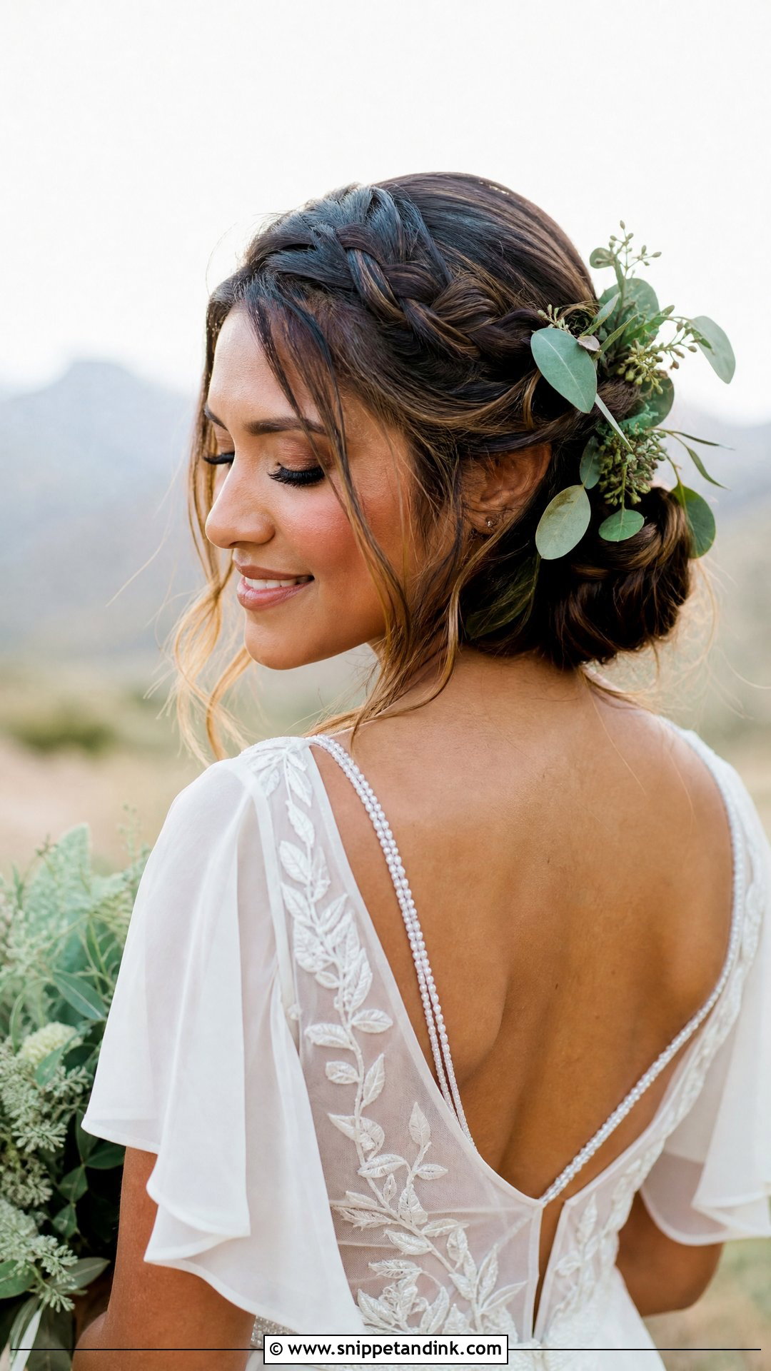 Boho Braided Updo With Greenery - Snippet and Ink - 20 Bridal Hair with Braid Ideas