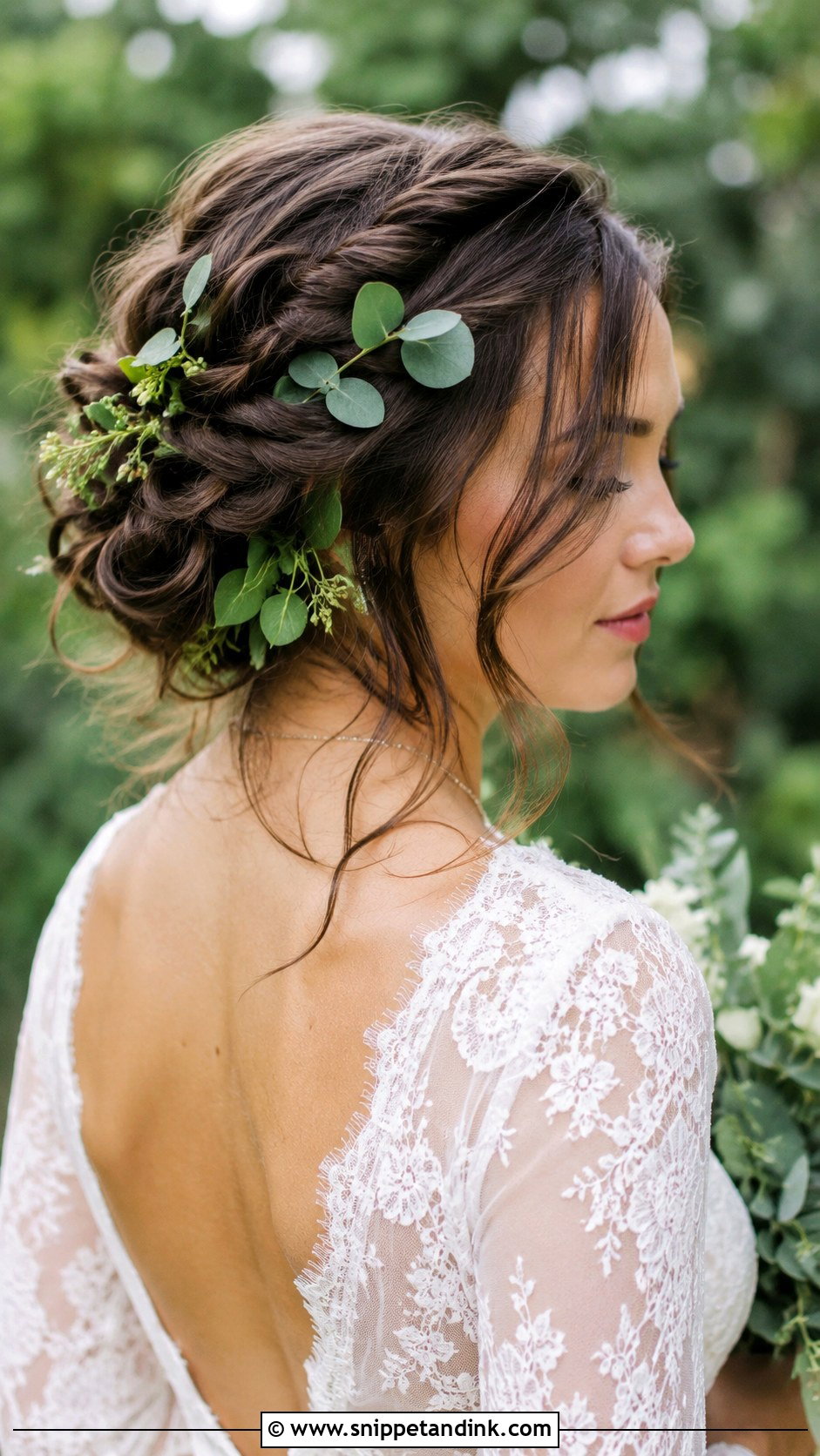Boho Braided Updo With Greenery - Snippet and Ink - 20 Garden Wedding Hairstyles