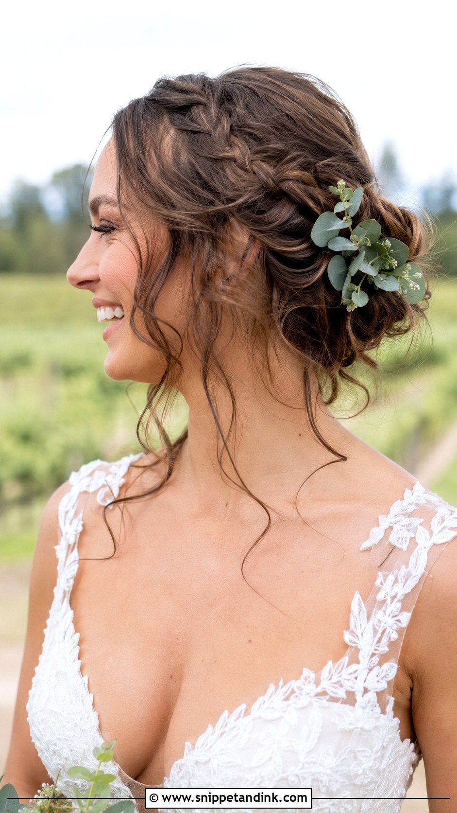 Boho Braided Updo With Greenery Wedding Hairstyle - Snippet and Ink - 25 Boho Braid Wedding Hair Ideas