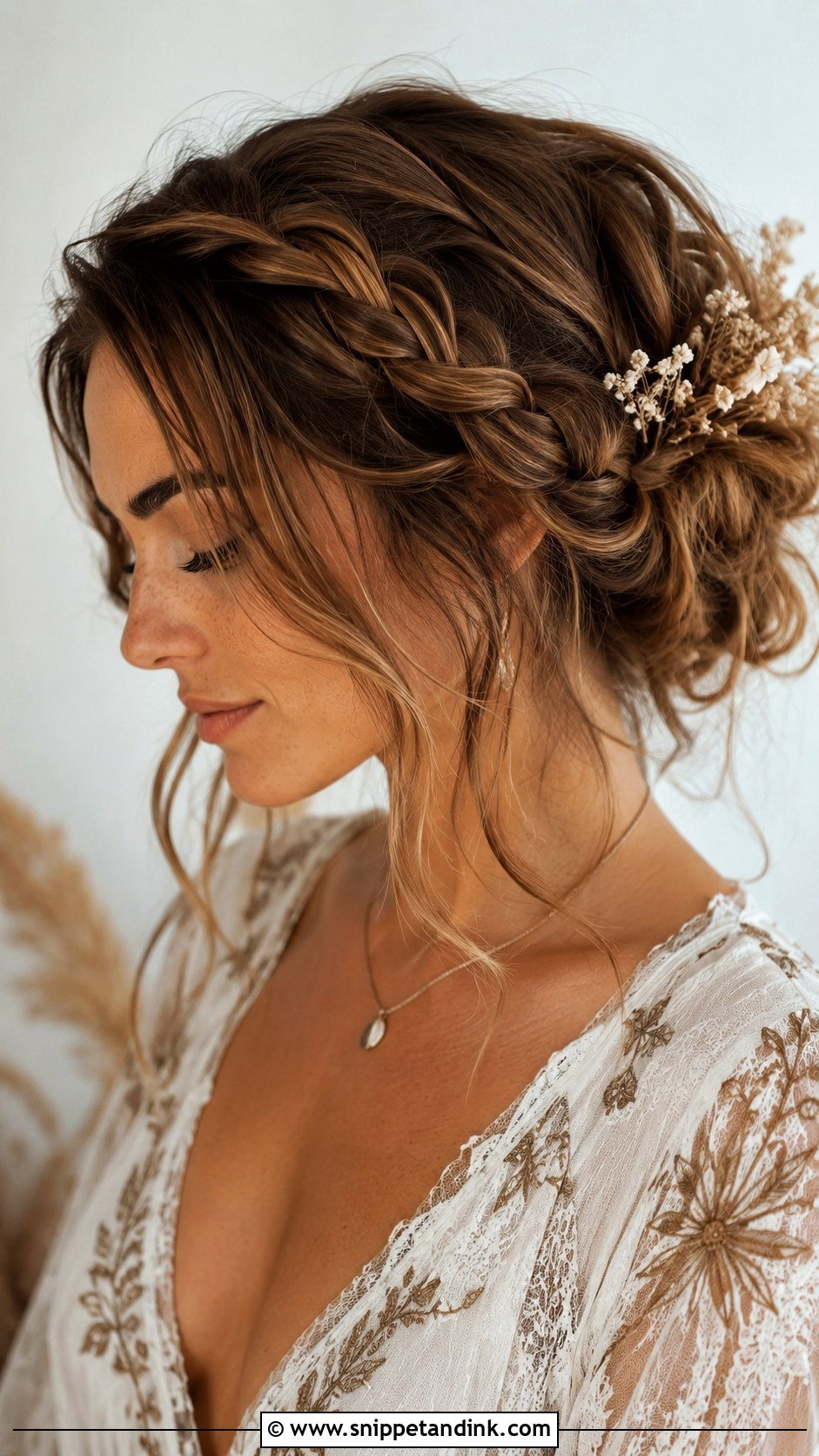 Boho Braided Updo With Loose Strands - Snippet and Ink - 25 Hair Up Dos for Weddings