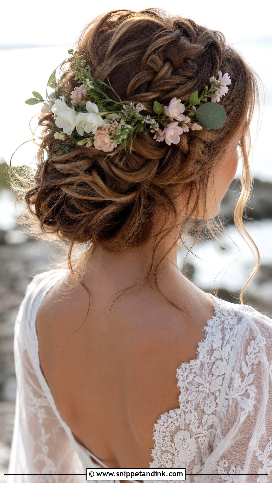 Boho Braided Updo with Flowers - Snippet and Ink - 25 Glam Bridal Hair Updo Ideas