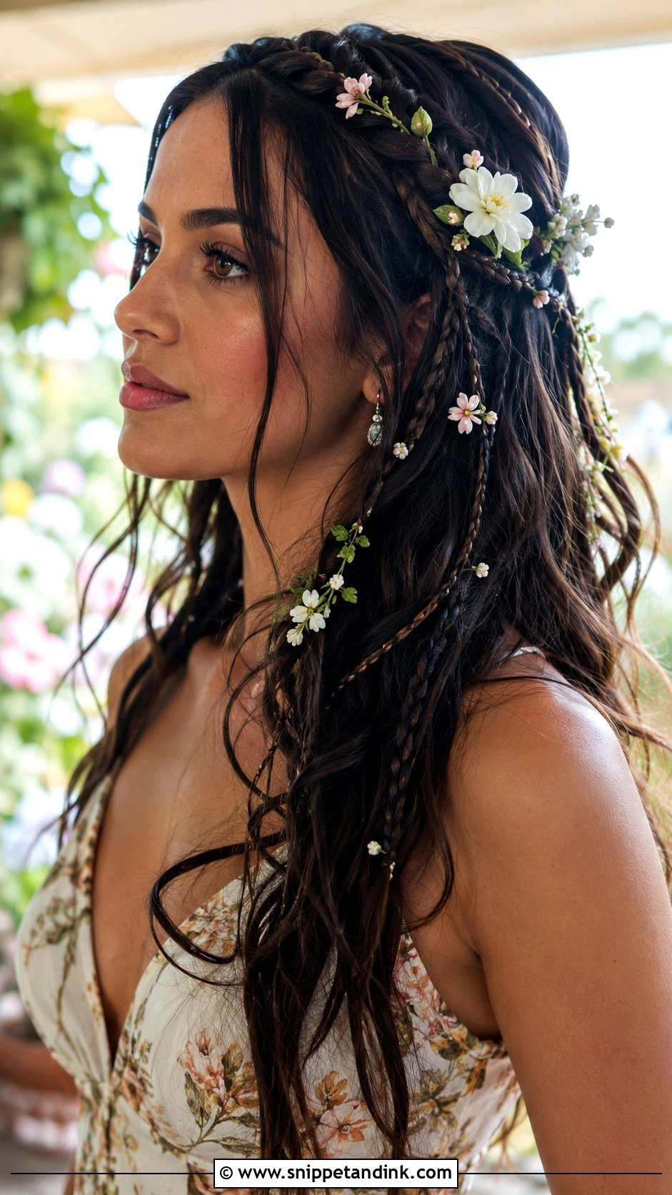 Boho Braids With Floral Accents - Snippet and Ink - 20 Formal Wedding Guest Hairstyles