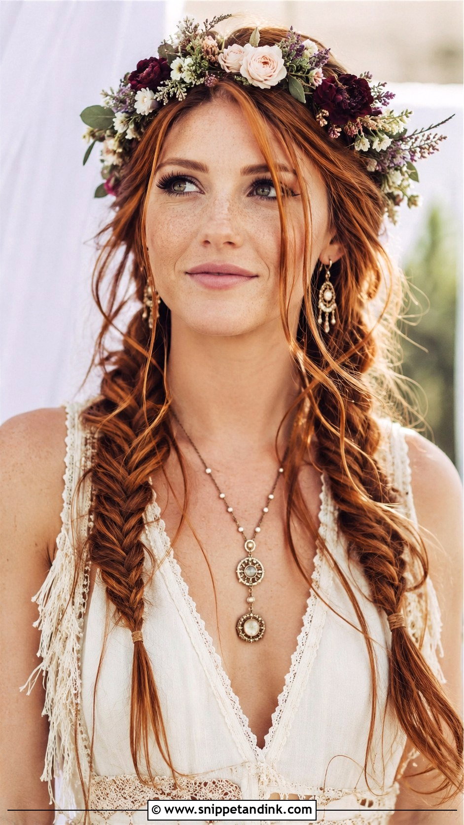 Boho Braids With Flower Crown - Snippet and Ink - 20 Wedding Hair with Crown Ideas