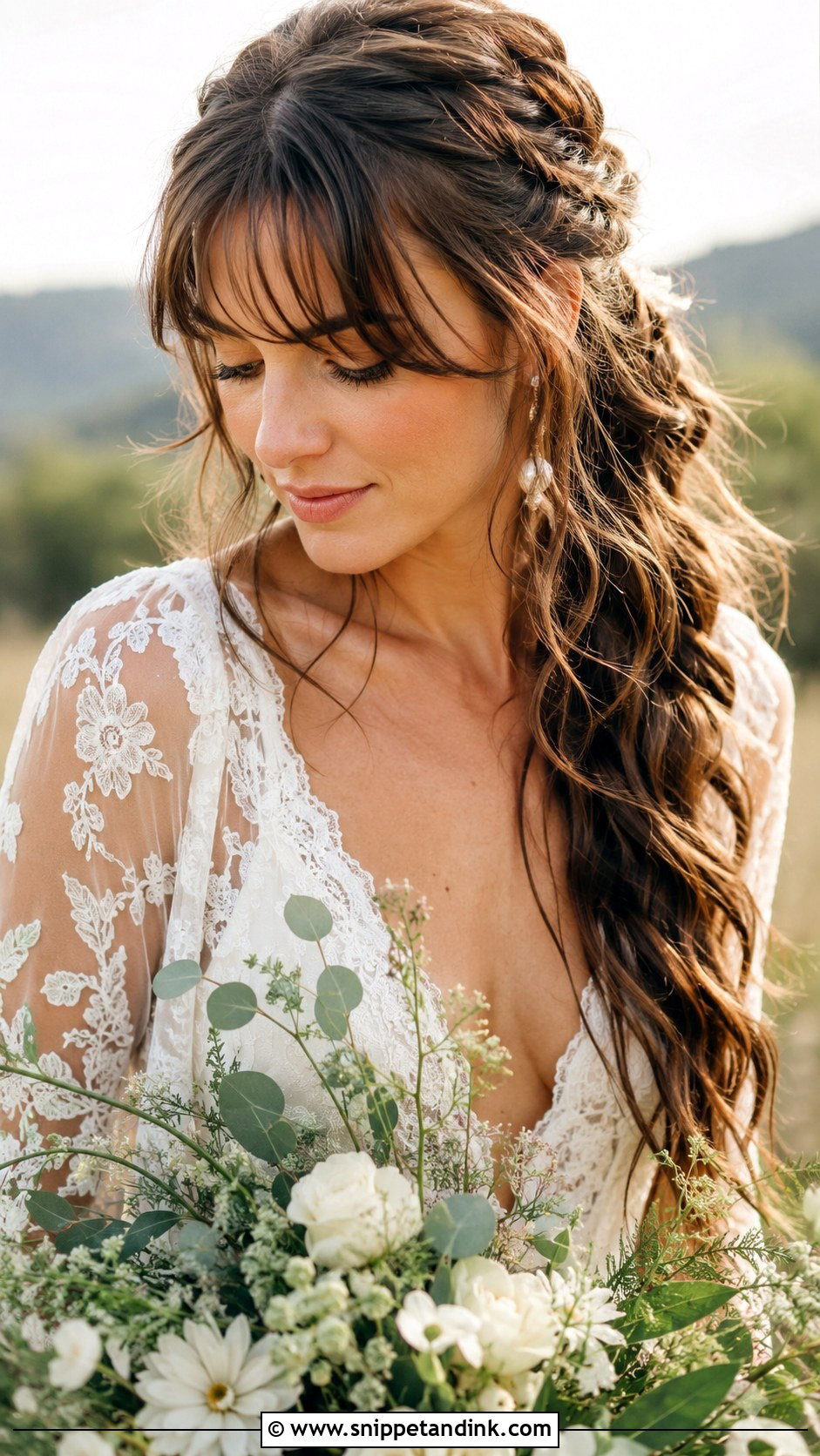 Boho Braids With Wispy Bangs - Snippet and Ink - 25 Wedding Hairstyles with Bangs