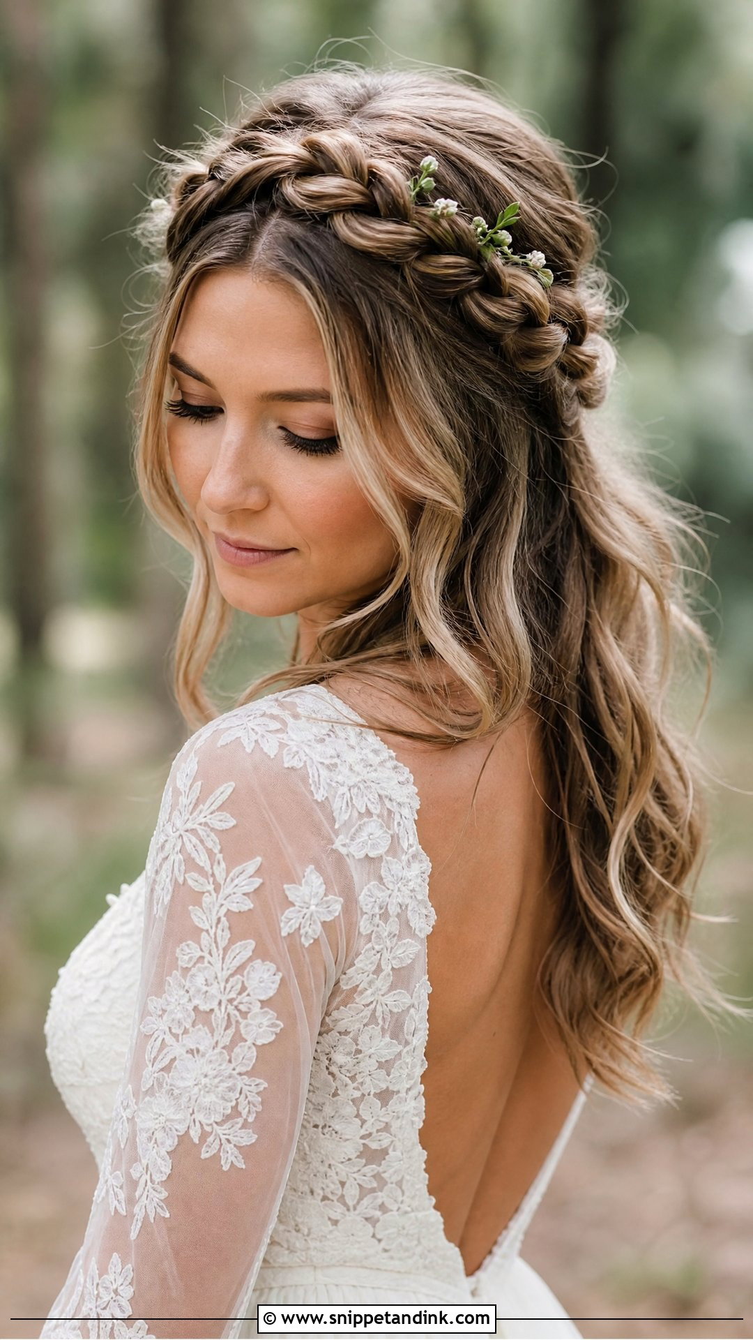 Boho Bridal Crown Braid Down - Snippet and Ink - 15 Boho Bridal Hair Down Ideas