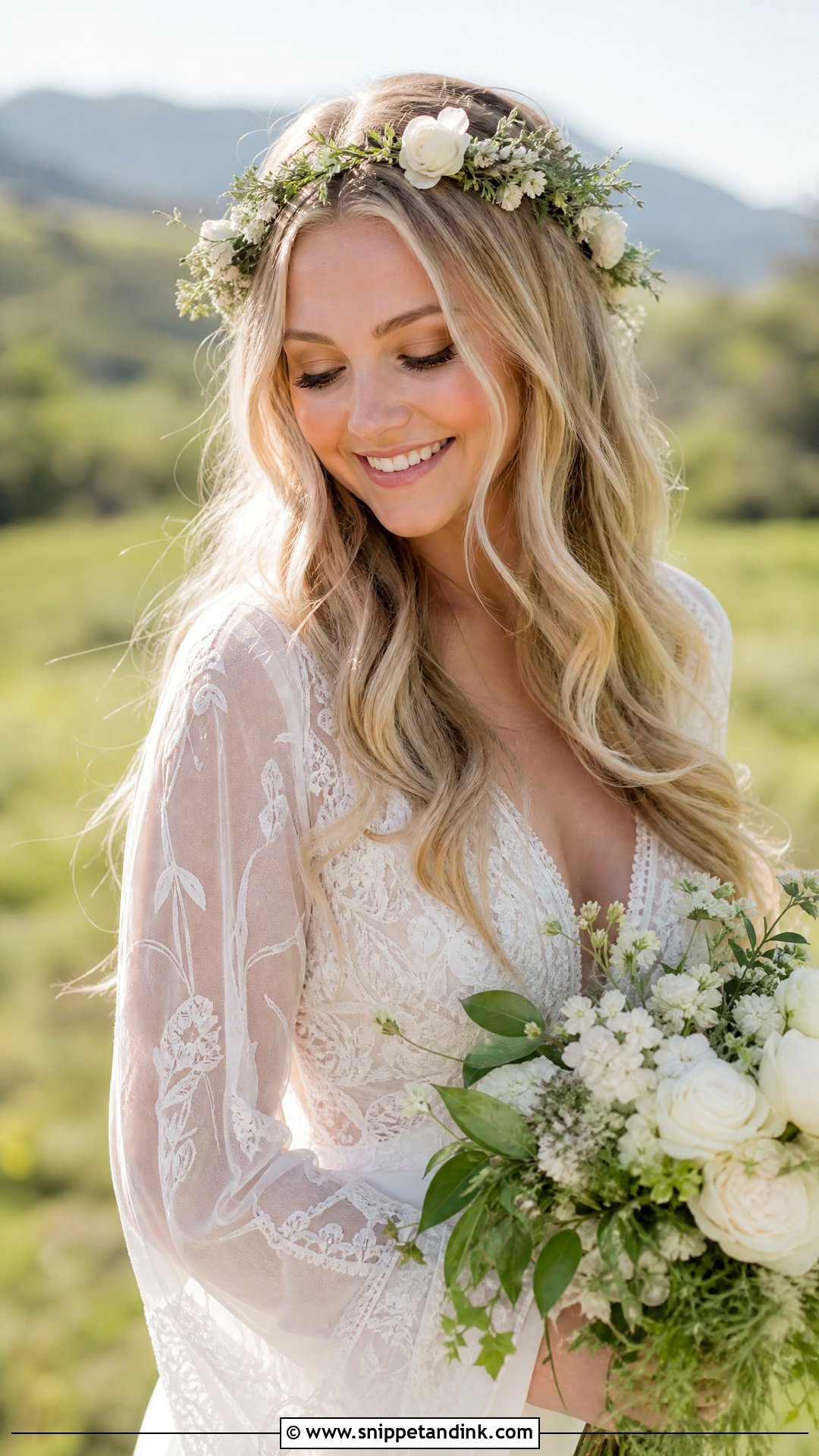 Boho Bridal Flower Crown Hair Down - Snippet and Ink - 15 Boho Bridal Hair Down Ideas