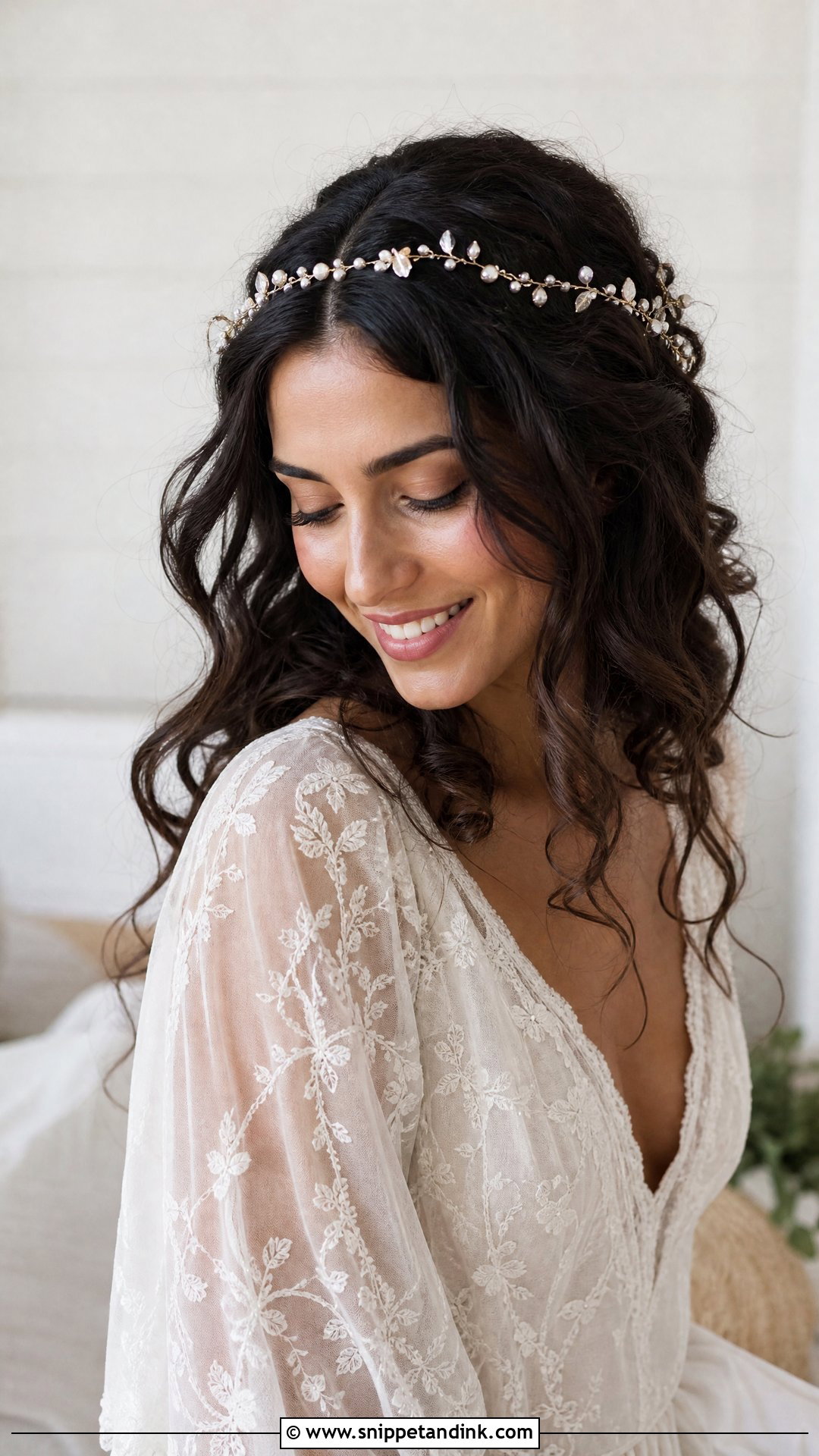 Boho Bridal Hair Chain With Loose Curls - Snippet and Ink - 15 Bridal Hair Chain Ideas