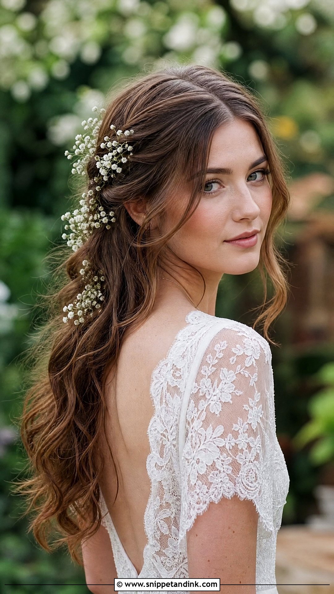 Boho Bridal Hair Down With Babys Breath - Snippet and Ink - 15 Boho Bridal Hair Down Ideas