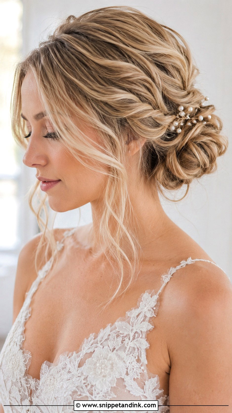 Boho Bridal Low Bun - Snippet and Ink - 20 Boho Bridal Hair Updo Ideas