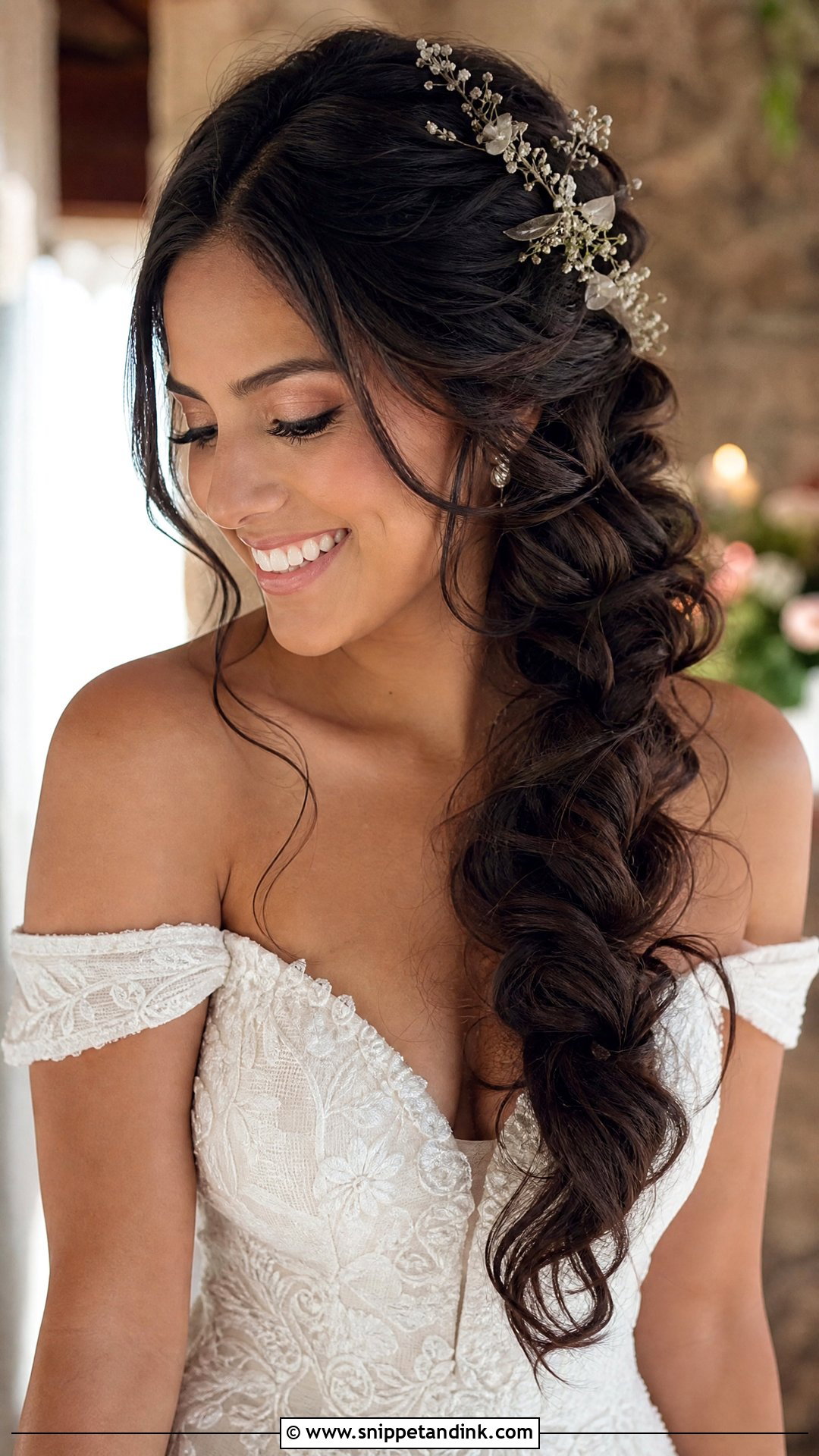 Boho Bridal Side Braid Waves - Snippet and Ink - 15 Boho Bridal Hair Down Ideas
