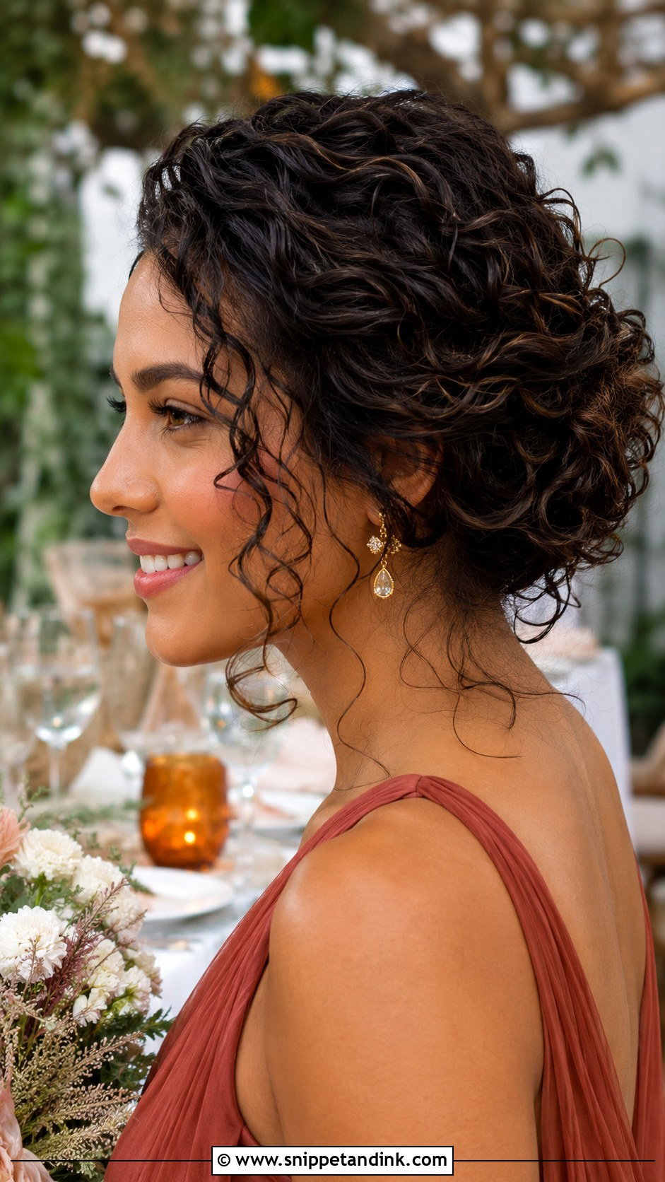 Boho Bridesmaid Curly Hair Updo - Snippet and Ink - 25 Boho Bridesmaid Hair Ideas