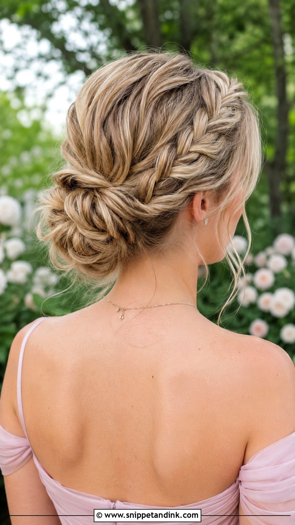 Boho Bridesmaid French Braid Bun - Snippet and Ink - 25 Boho Bridesmaid Hair Ideas