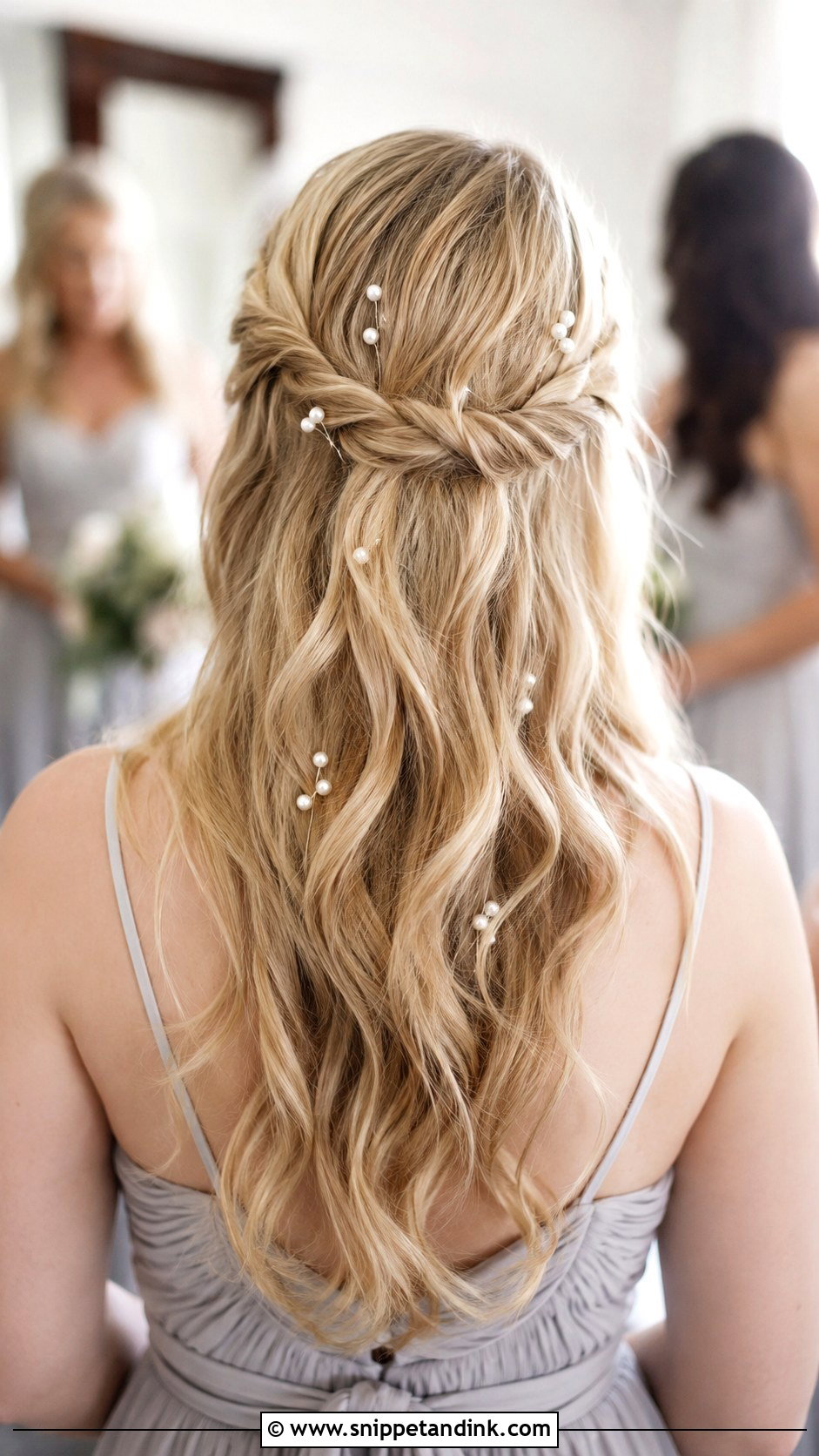 Boho Bridesmaid Hair With Pearl Pins - Snippet and Ink - 25 Boho Bridesmaid Hair Ideas