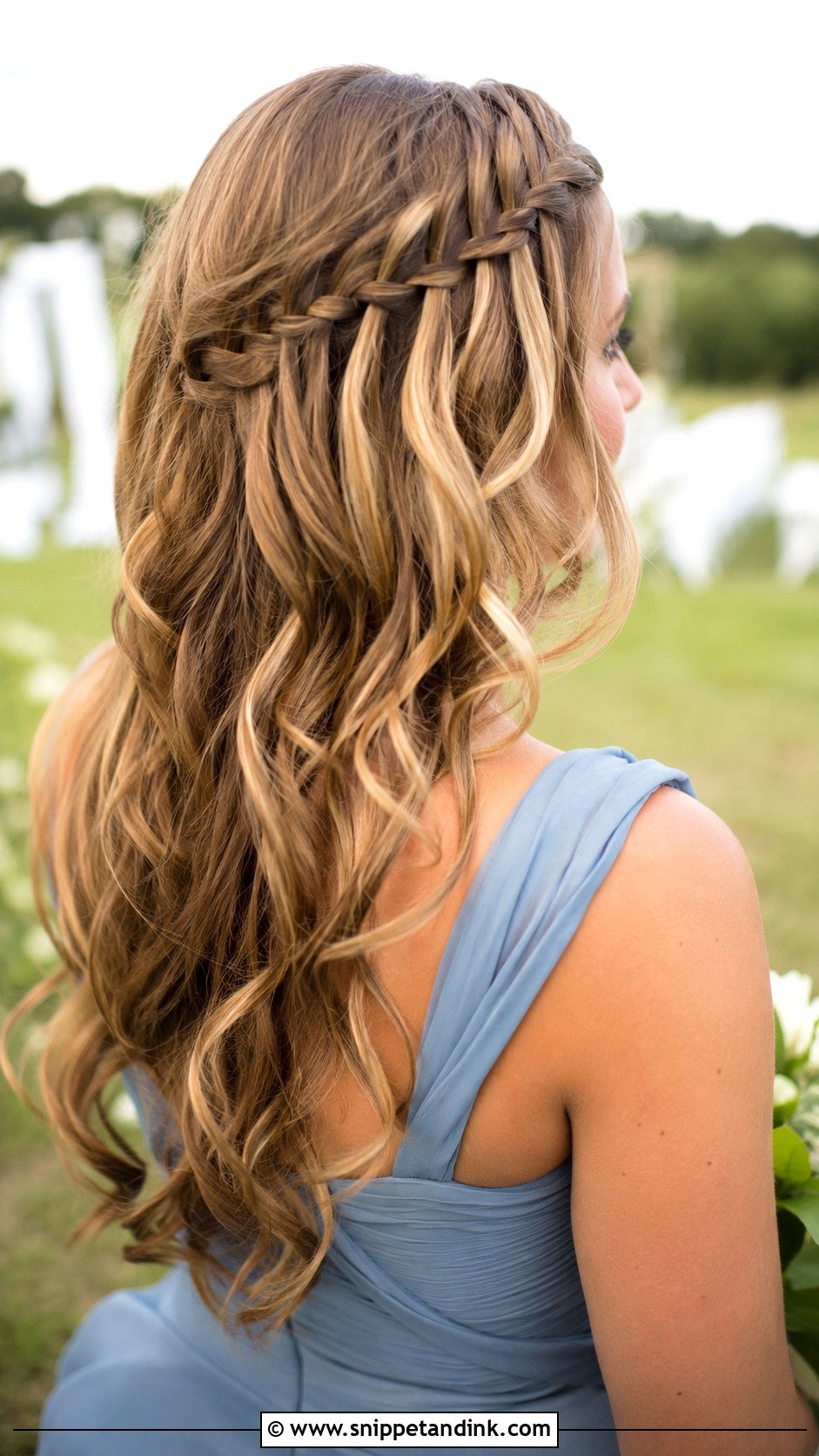Boho Bridesmaid Waterfall Braid - Snippet and Ink - 25 Boho Bridesmaid Hair Ideas