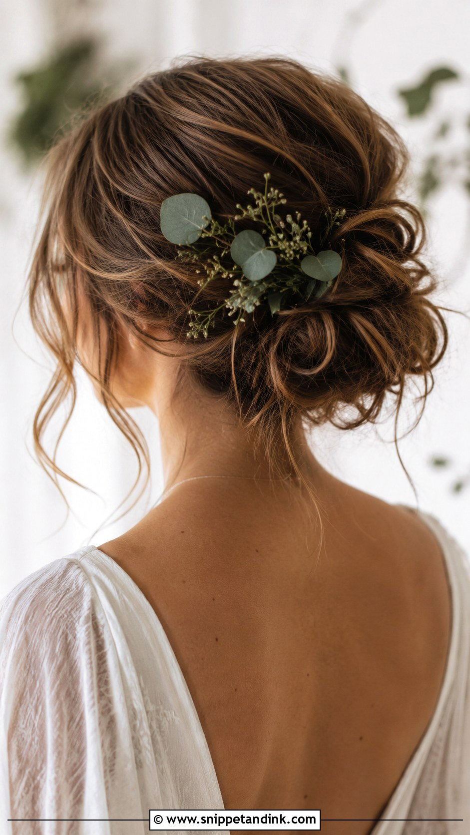 Boho Bun With Greenery - Snippet and Ink - 20 Cute Bun Hairstyles for Wedding