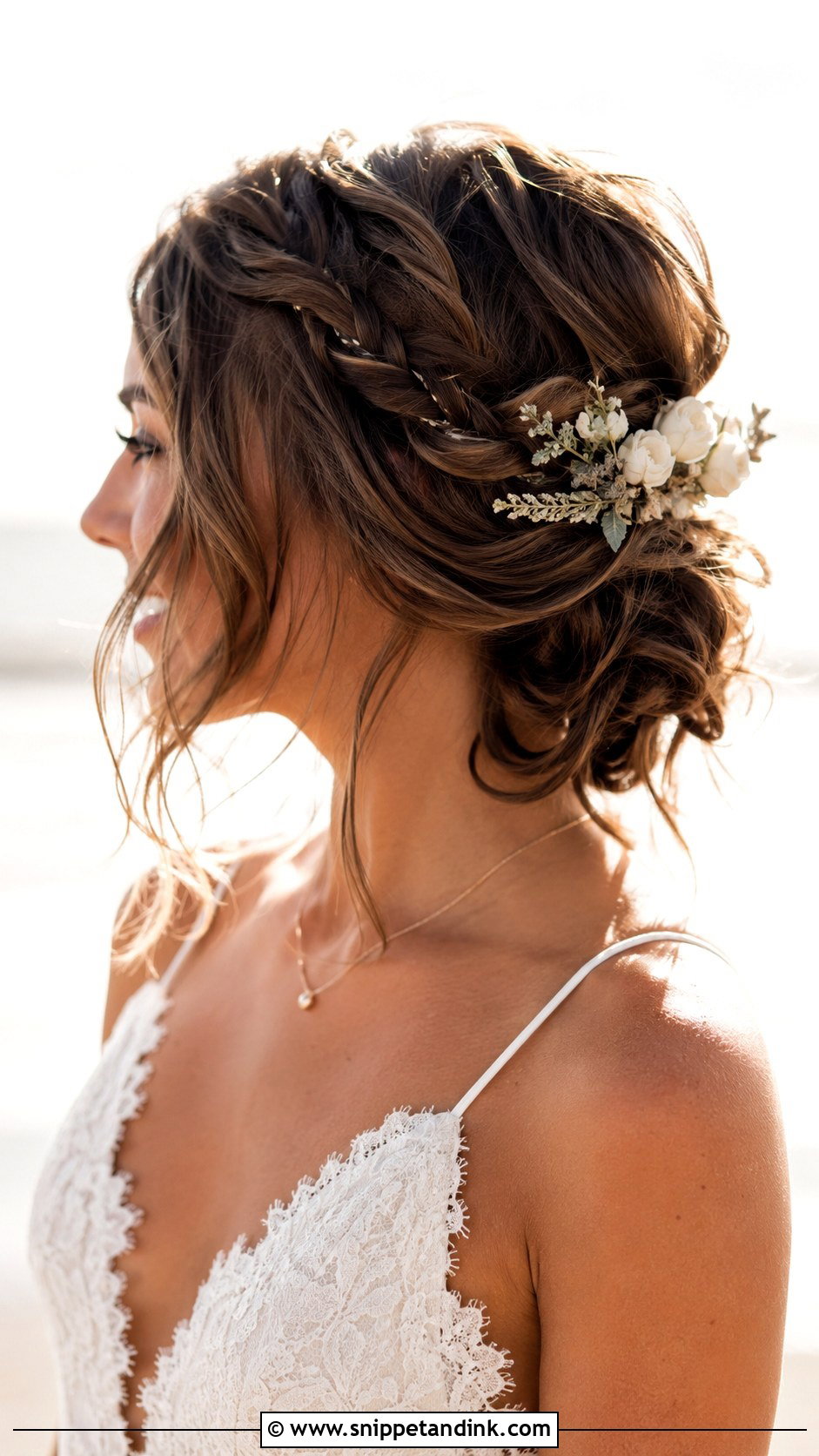 Boho Bun With Loose Waves - Snippet and Ink - 20 Short Hair Bun Wedding Ideas