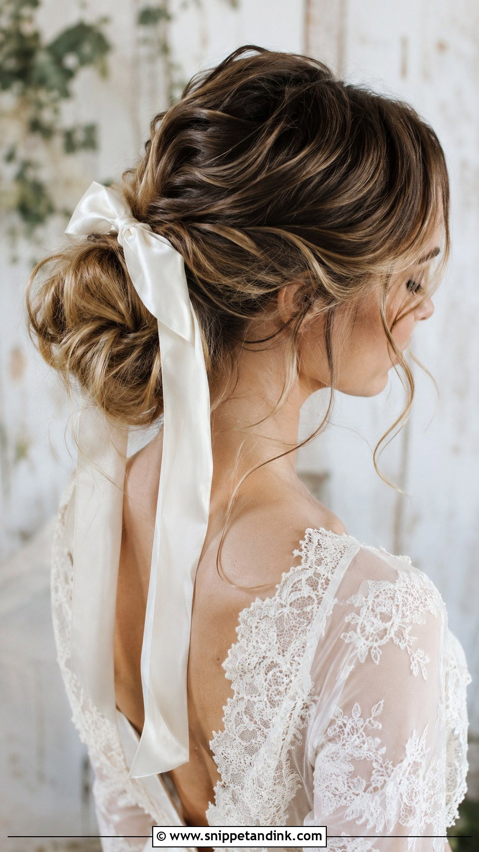 Boho Bun With Ribbon - Snippet and Ink - 30 Boho Bridal Hair Ideas