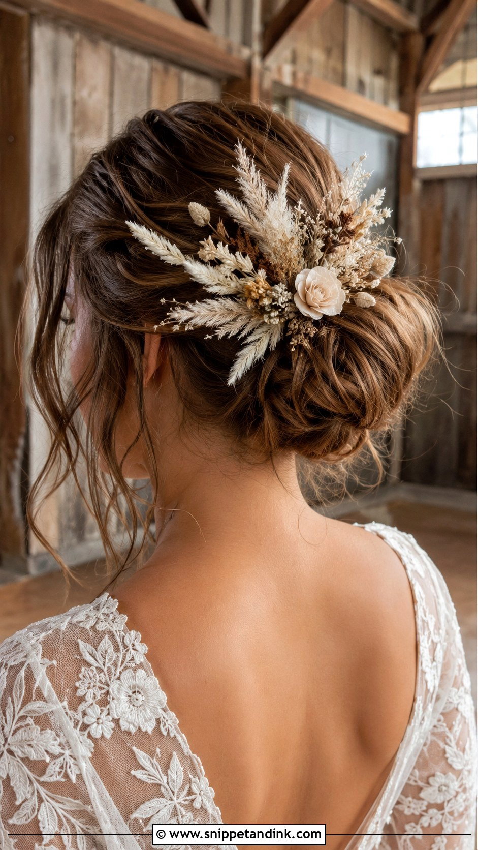 Boho Bun with Dried Flowers - Snippet and Ink - 20 Bridal Hair Buns with Flowers