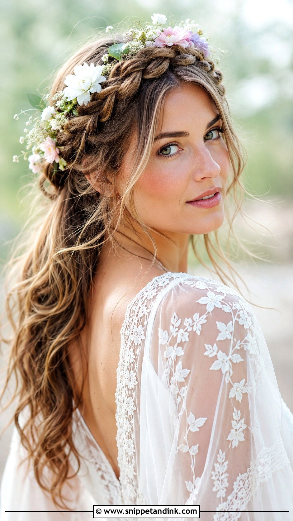 Boho Crown Braid With Flowers - Snippet and Ink - 20 Fantasy Wedding Hair Ideas