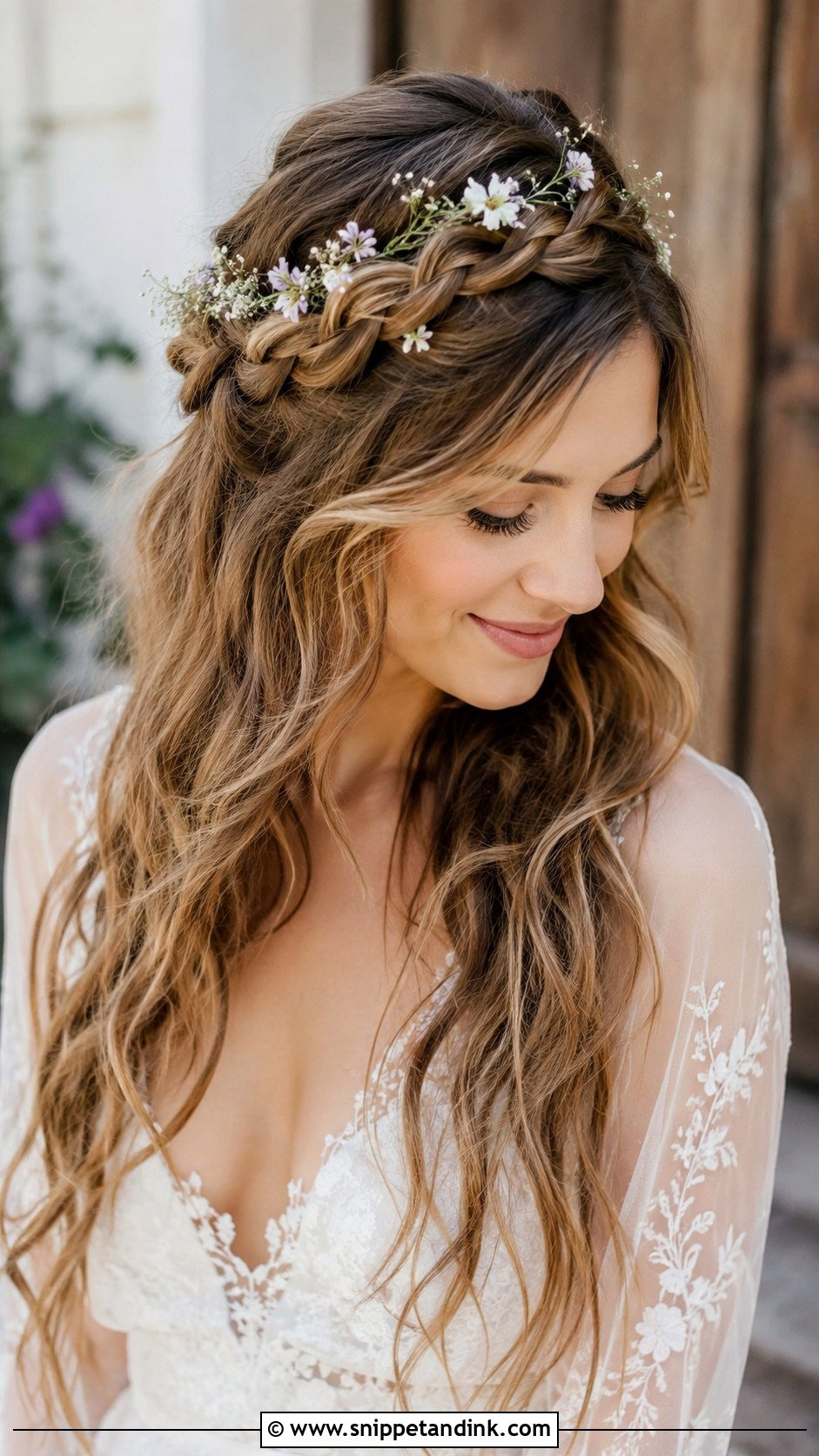 Boho Crown Braid With Loose Curls - Snippet and Ink - 25 Bridal Braided Hairstyles