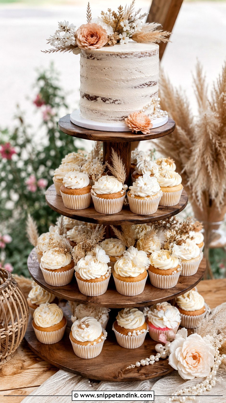 Boho Cupcake Wedding Cake Display - Snippet and Ink - 25 Elegant Cupcake Wedding Cake Ideas