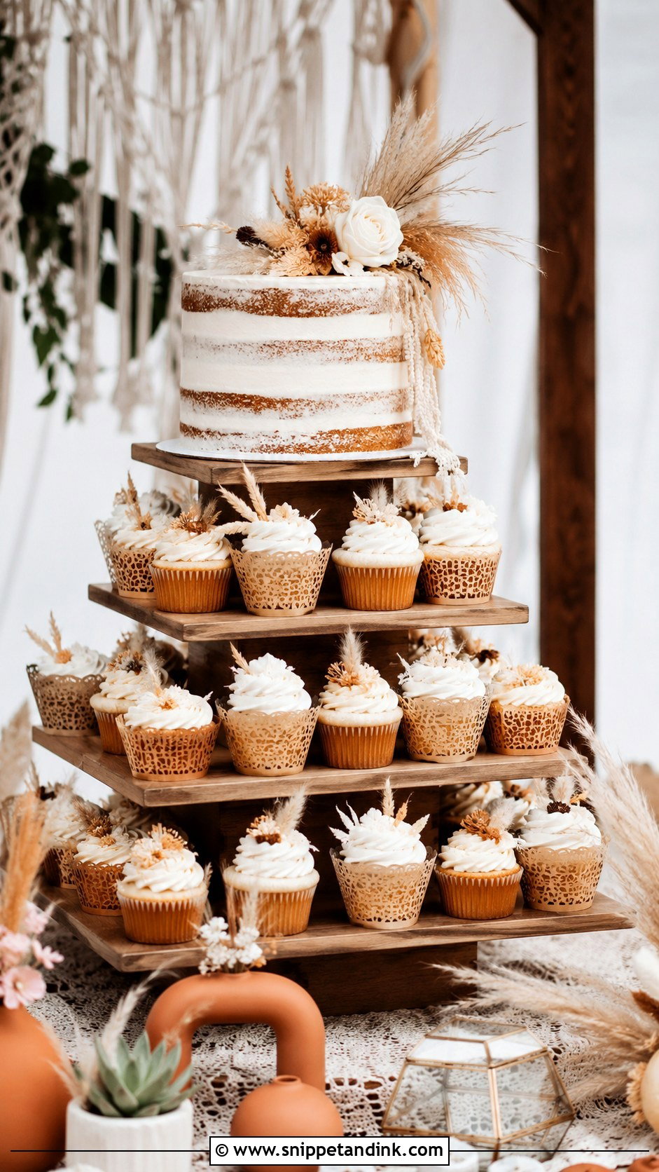 Boho Cupcake Wedding Cake - Snippet and Ink - 20 Cupcake Wedding Cake Ideas
