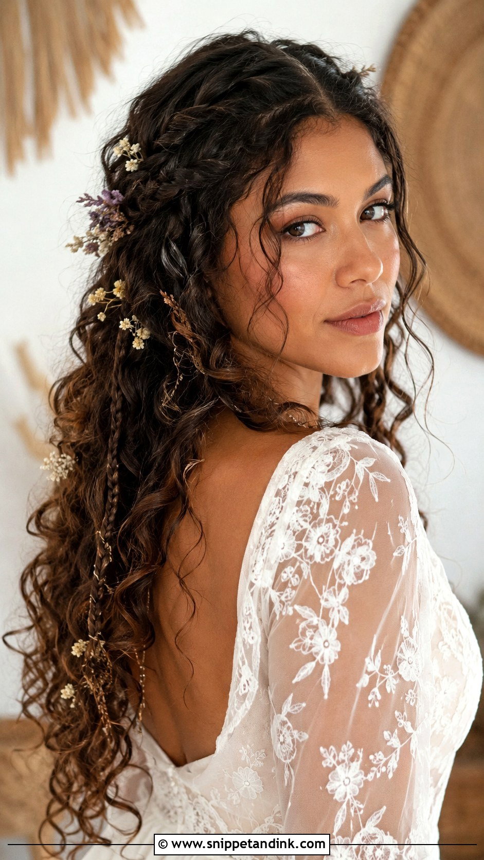 Boho Curls With Braided Accents - Snippet and Ink - 25 Curly Hair Bride Hairstyles