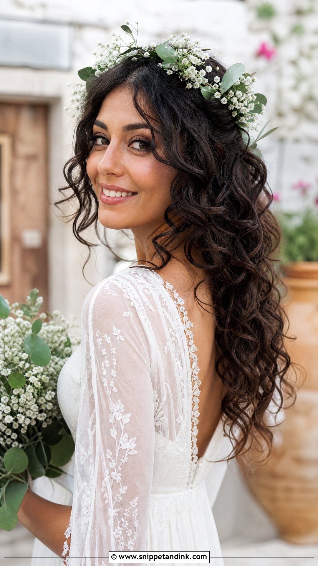 Boho Curls With Flower Crown - Snippet and Ink - 20 Bridal Hair Curly Down Ideas