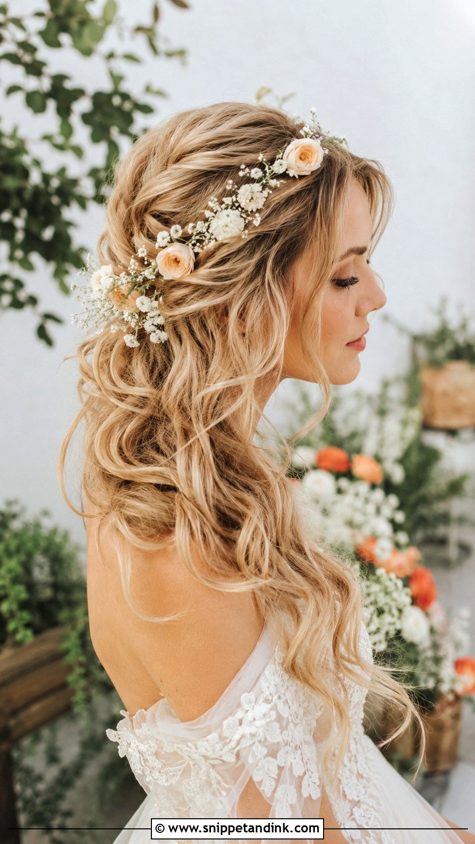 Boho Curls With Flowers - Snippet and Ink - 20 Curled Wedding Hair Down Ideas