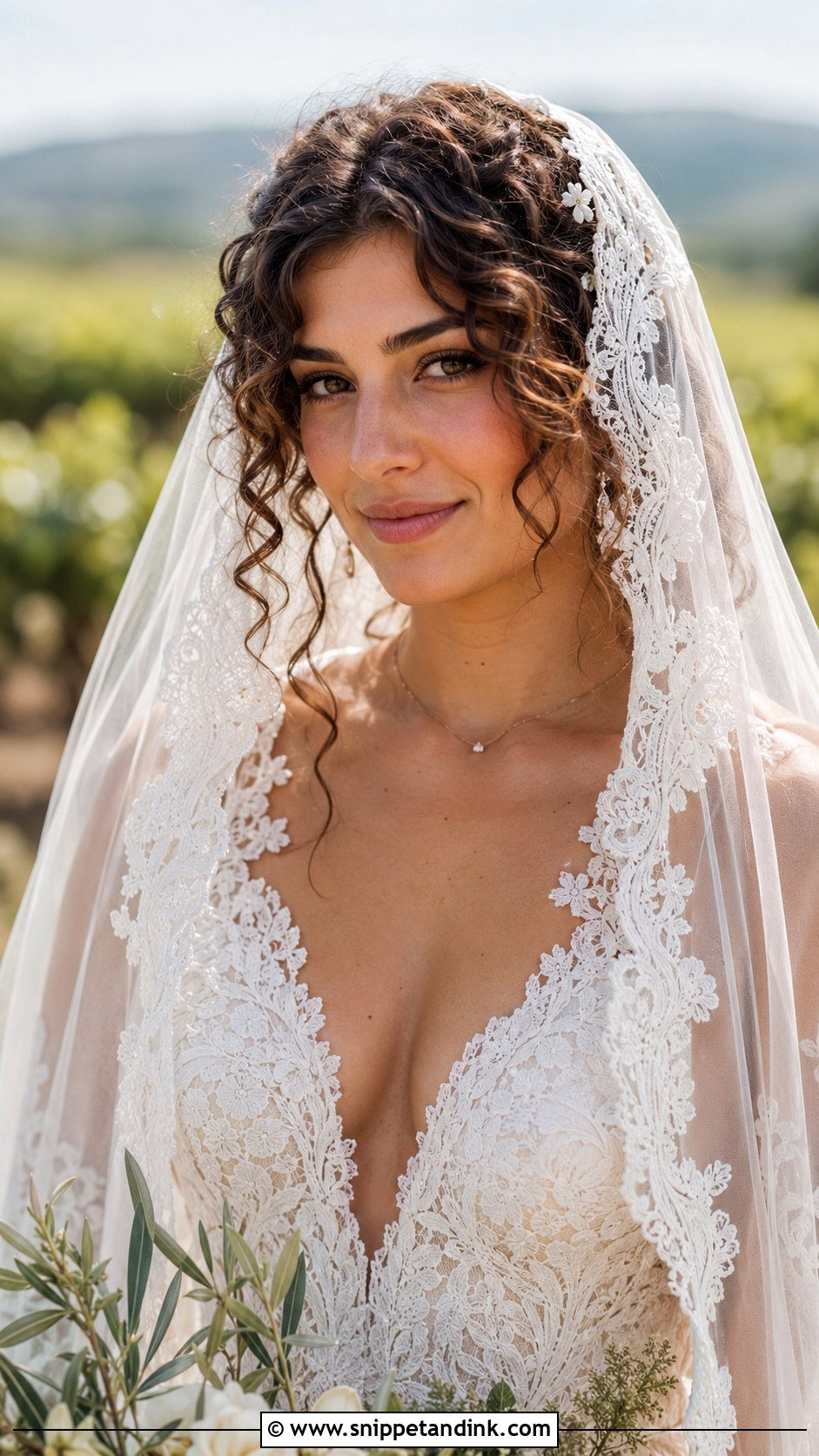 Boho Curls with Mantilla Cathedral Veil - Snippet and Ink - 25 Cathedral Veil with Hair Down Ideas