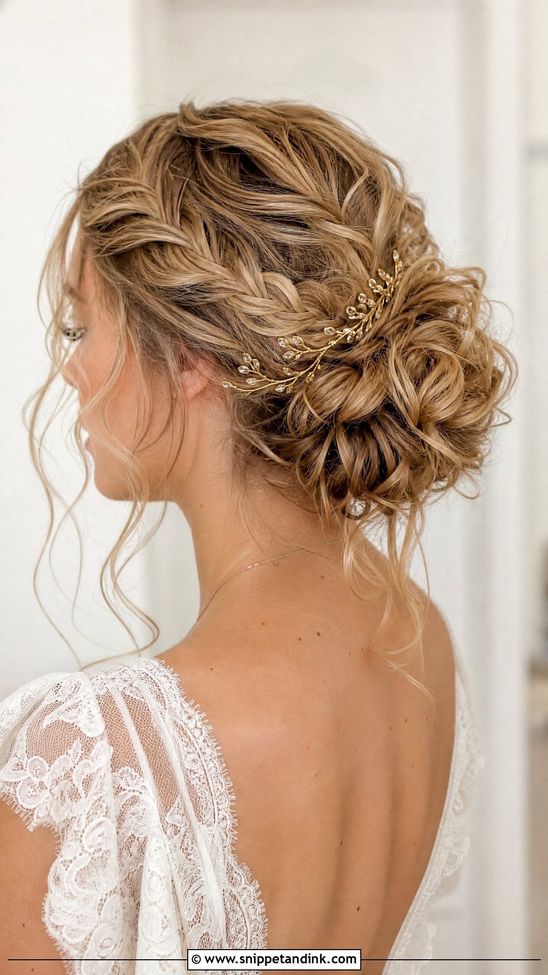 Boho Curly Bridal Bun - Snippet and Ink - 15 Curly Bridal Bun Ideas
