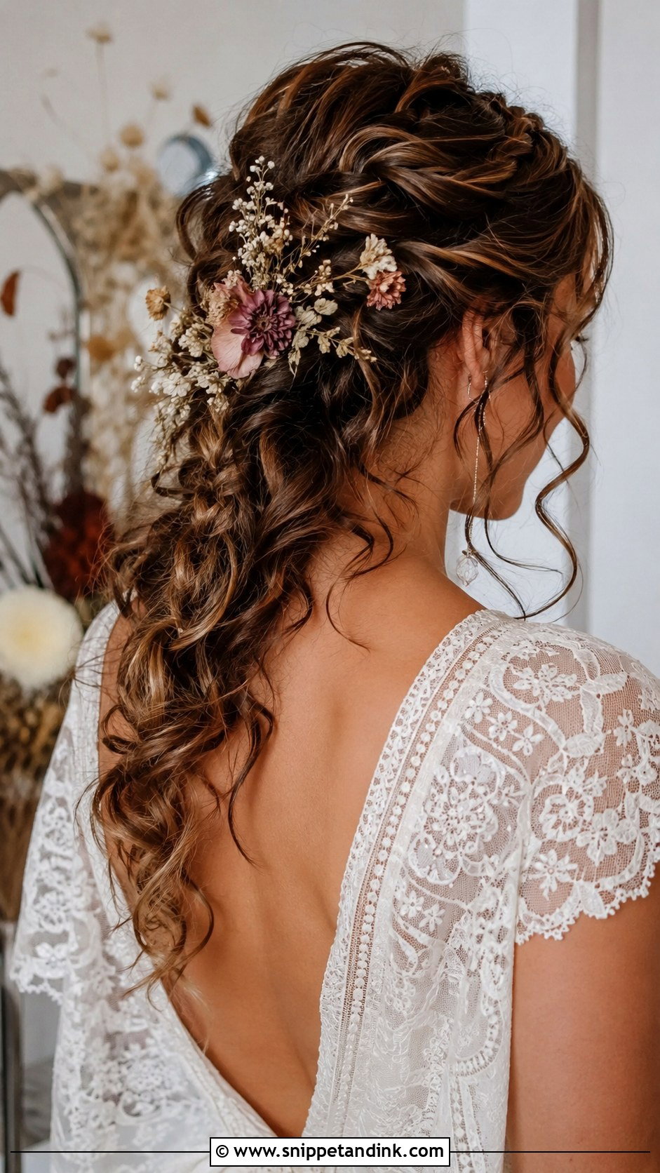 Boho Curly Bridal Hairstyle - Snippet and Ink - 20 Bride with Curly Hair Ideas