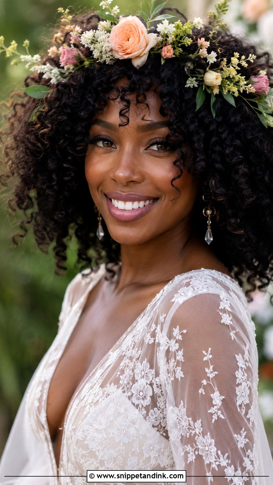 Boho Curly Bride with Flower Crown - Snippet and Ink - 30 Curly Hair Bride Ideas