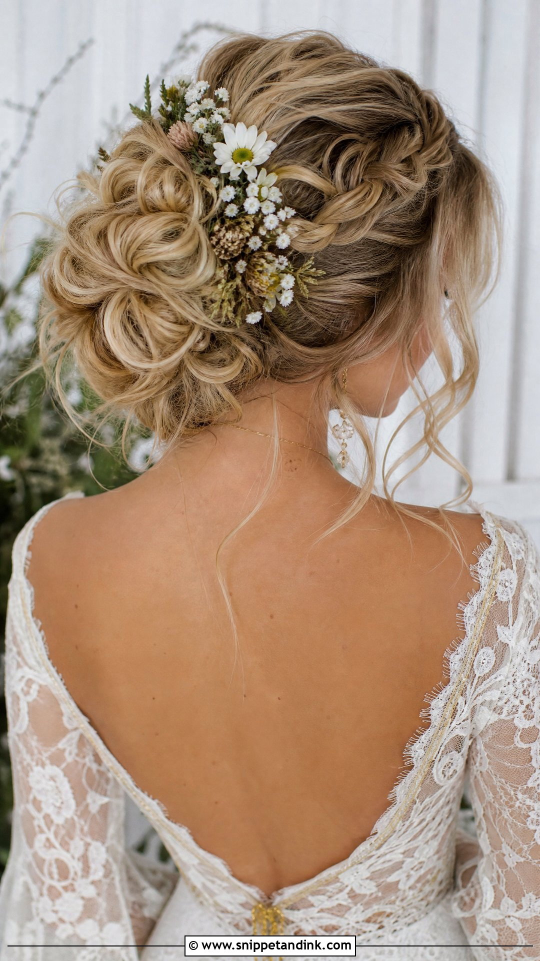 Boho Curly Bun Wedding Hairstyle - Snippet and Ink - 20 Curly Bun Wedding Hairstyles