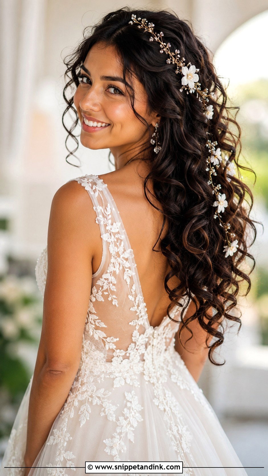 Boho Curly Down Hairstyle for Wedding - Snippet and Ink - 25 Curly Hair Styles for Wedding