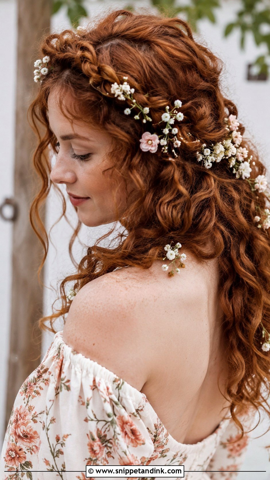 Boho Curly Hair With Flowers - Snippet and Ink - 25 Long Curly Wedding Hair Ideas