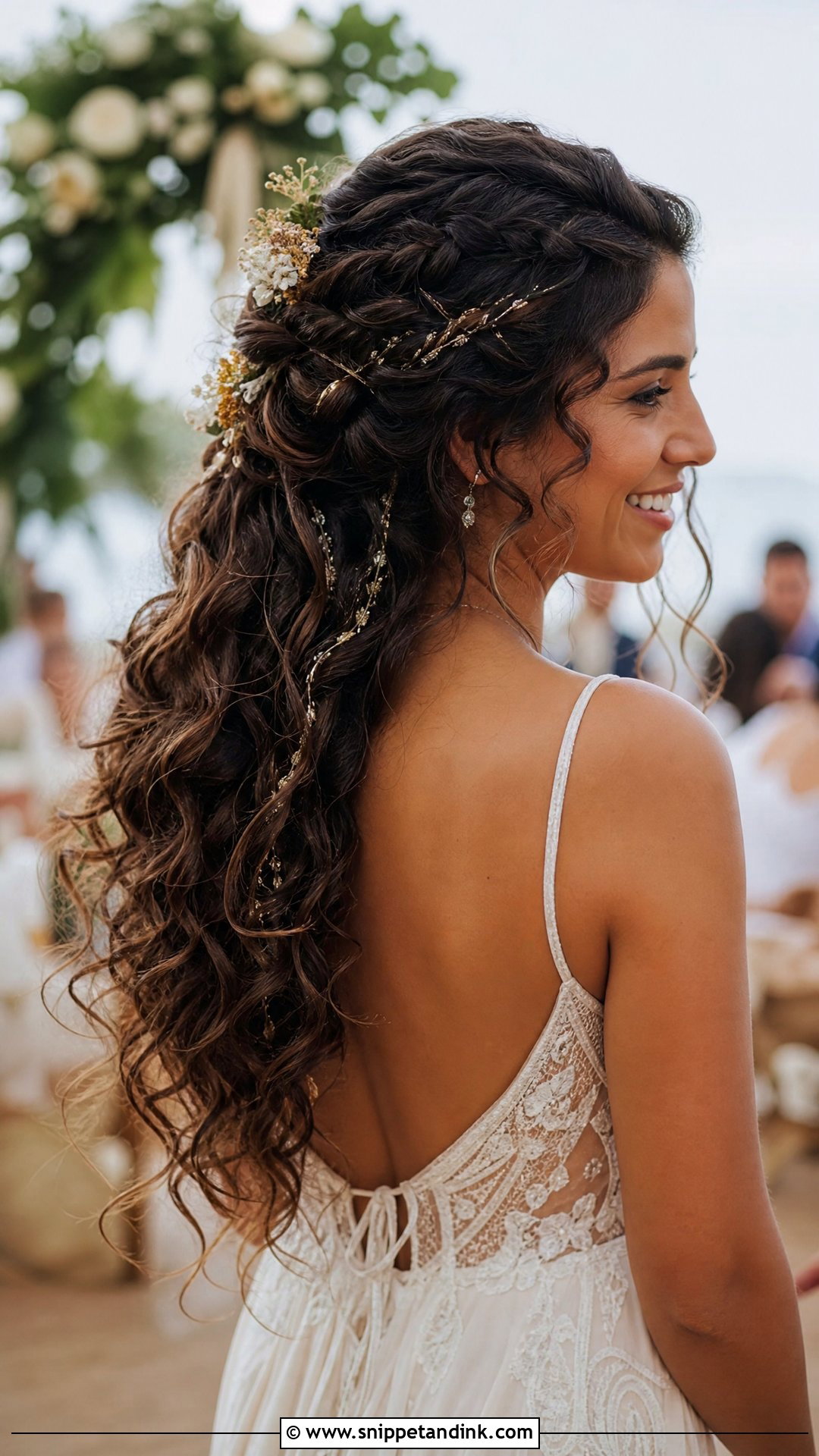 Boho Curly Half Up With Braids - Snippet and Ink - 20 Curly Half-Up Half-Down Wedding Hairstyles