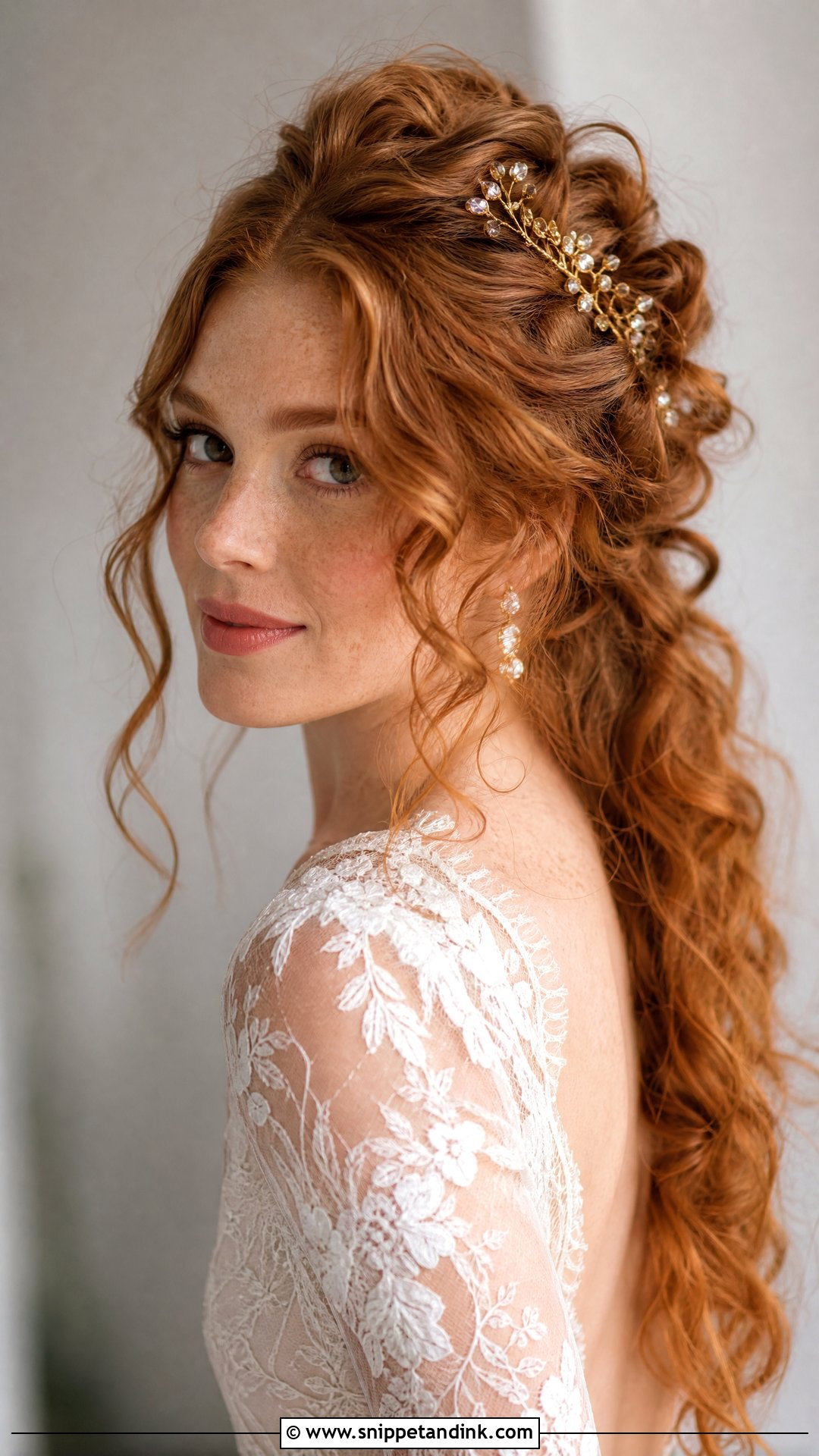 Boho Curly Half Up With Loose Strands - Snippet and Ink - 20 Curly Hair Half-Up Half-Down Wedding Ideas