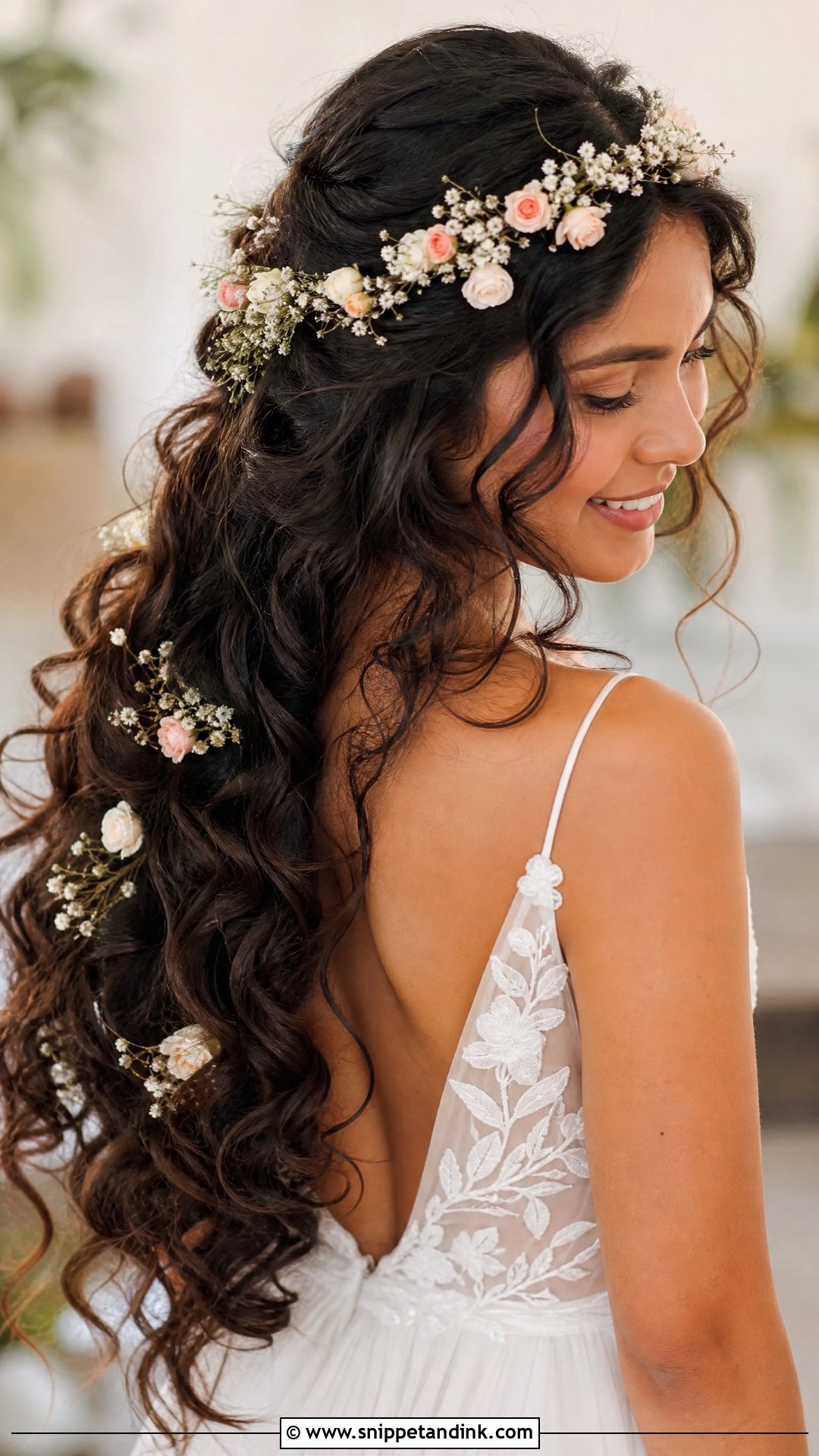 Boho Curly Wedding Hair With Flowers - Snippet and Ink - 20 Naturally Curly Wedding Hair Ideas