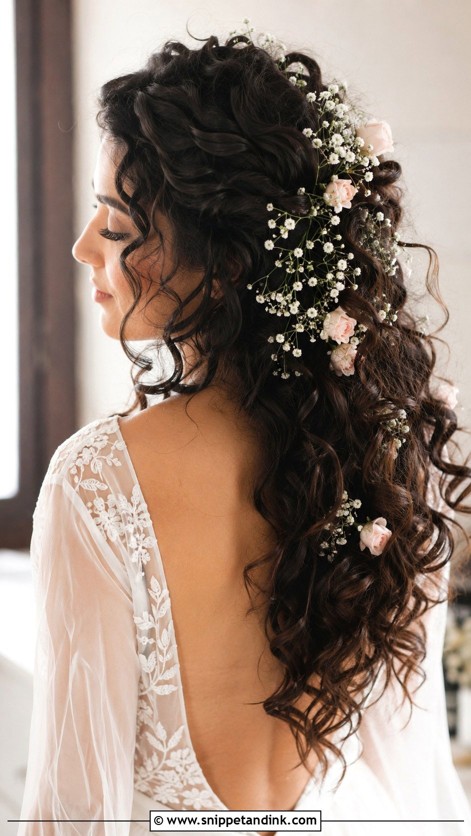 Boho Curly Wedding Hair With Flowers - Snippet and Ink - 20 Long Curls Wedding Hair