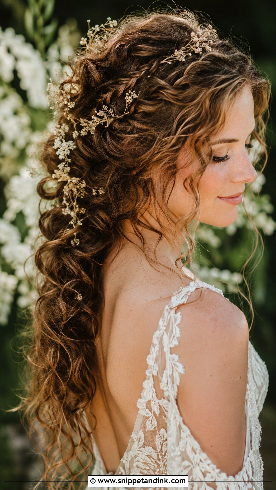 Boho Curly Wedding Hairstyle With Braids - Snippet and Ink - 20 Short Curly Hair Wedding Ideas