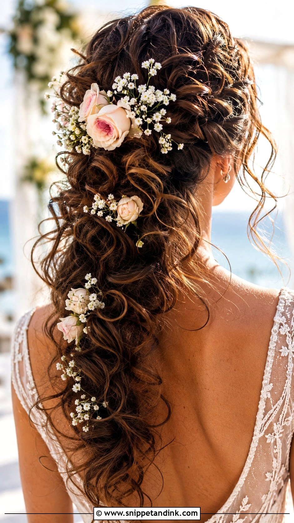 Boho Curly Wedding Hairstyle With Flowers - Snippet and Ink - 30 Curly Hair Wedding Ideas