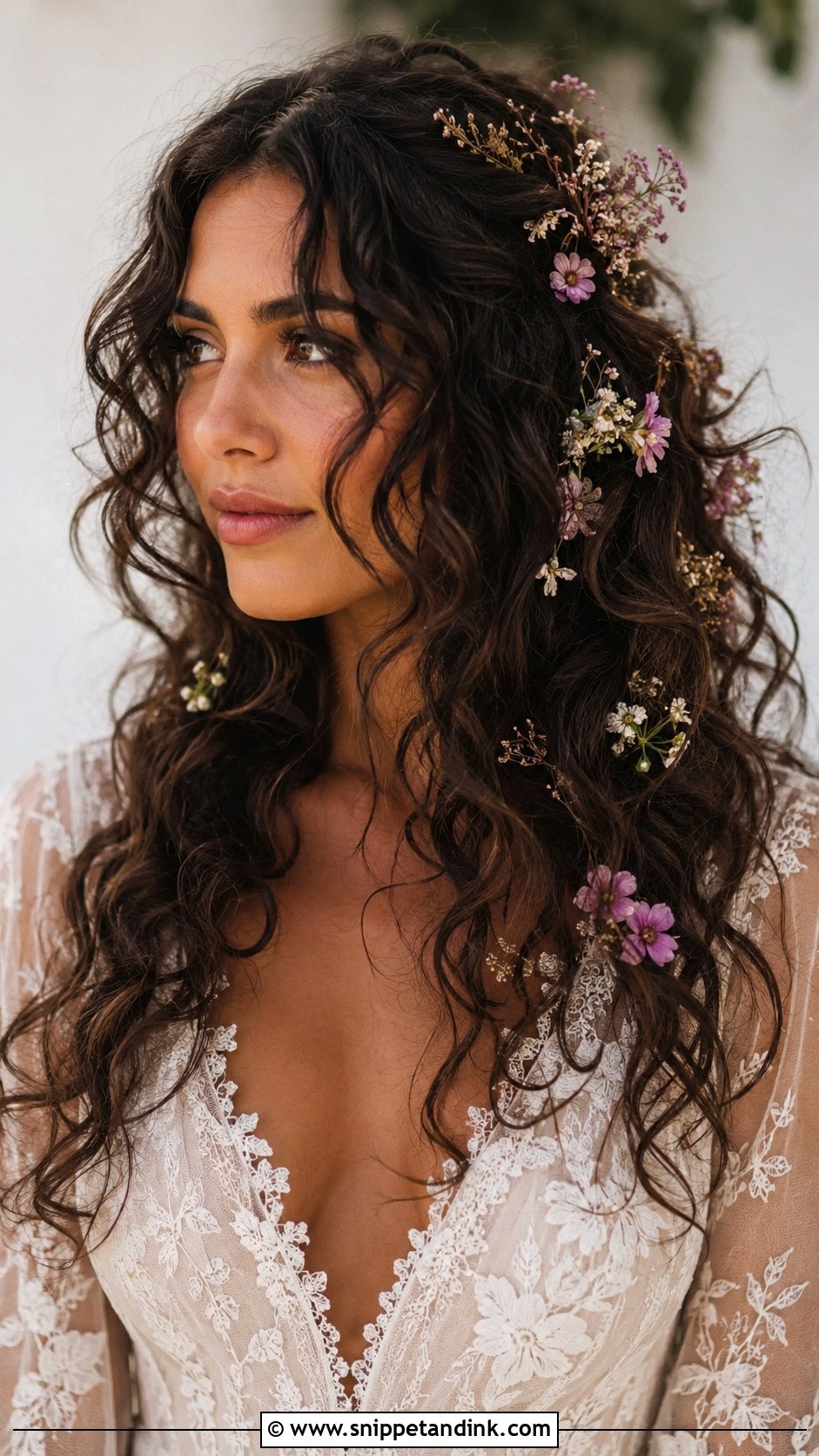 Boho Curly Wedding Hairstyle With Flowers - Snippet and Ink - 20 Wedding Hairstyles Curls