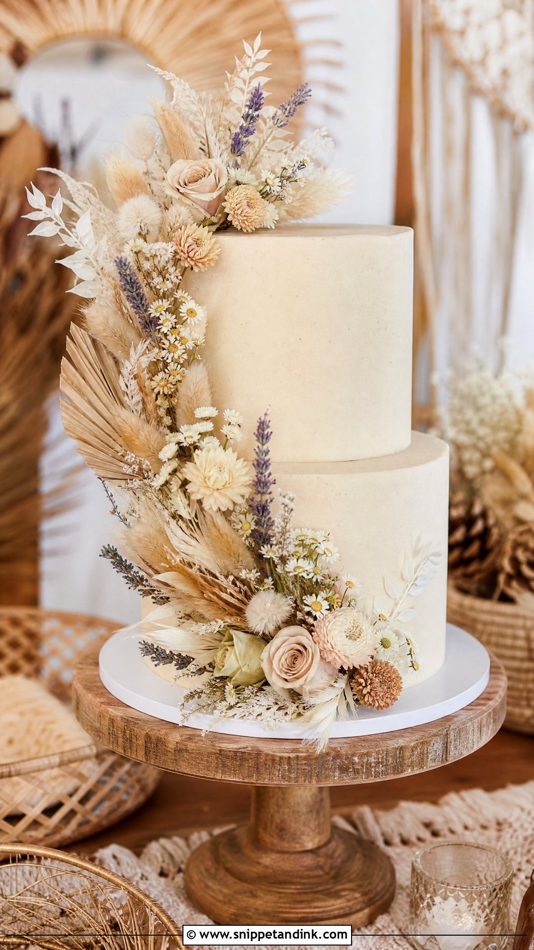 Boho Dried Flower Wedding Cake - Snippet and Ink - 25 Boho Cake Design Ideas for Wedding