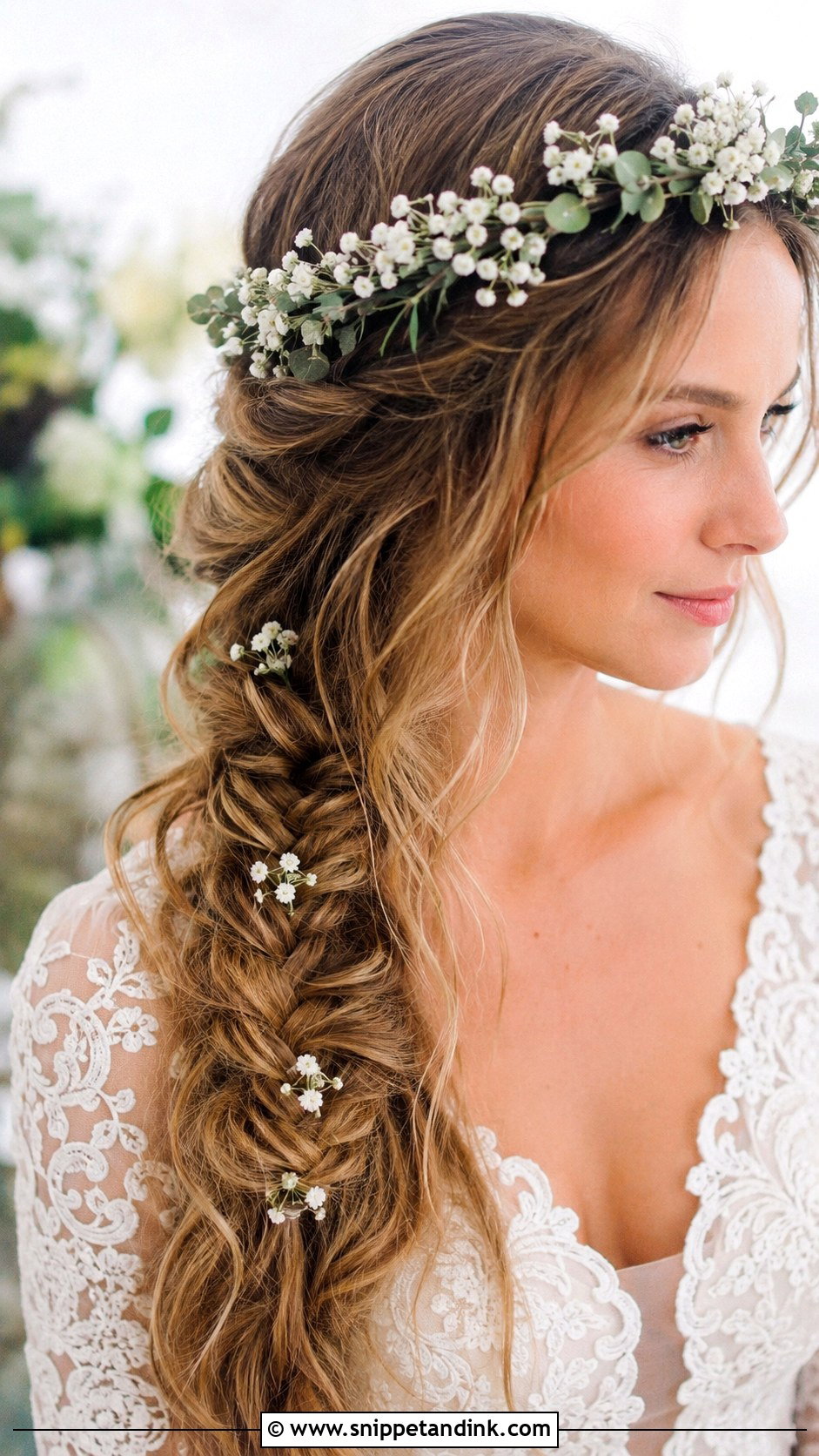 Boho Fishtail Braid Accent - Snippet and Ink - 25 Long Bridal Hair Down Ideas