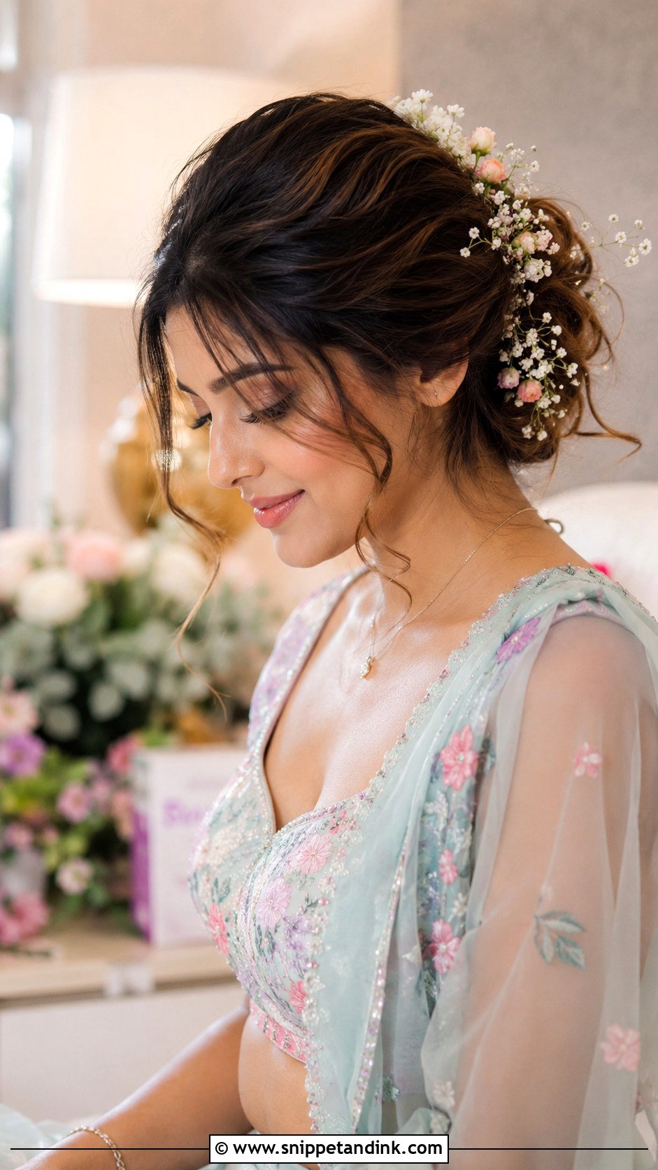 Boho Floral Bun - Snippet and Ink - 25 Bridal Juda Hairstyles with Flowers