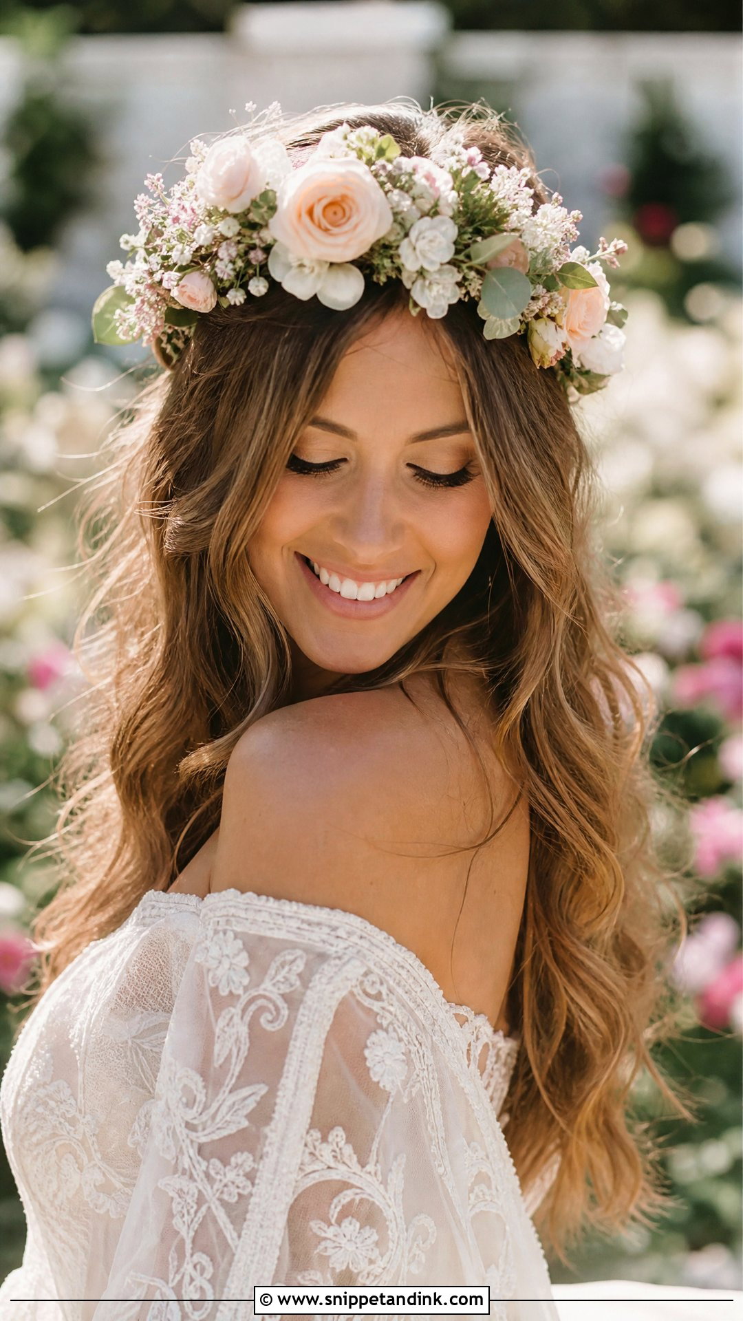 Boho Floral Crown With Waves - Snippet and Ink - 20 Bridal Hairstyle with Crown Ideas