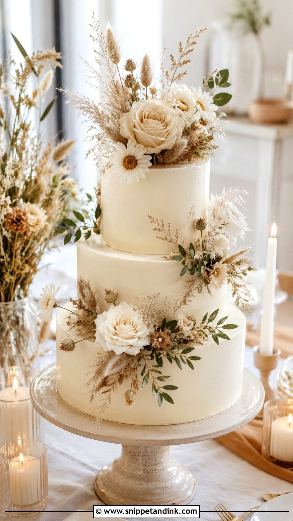 Boho Floral Wedding Cake - Snippet and Ink - 20 Boho Style Cake Ideas for Wedding