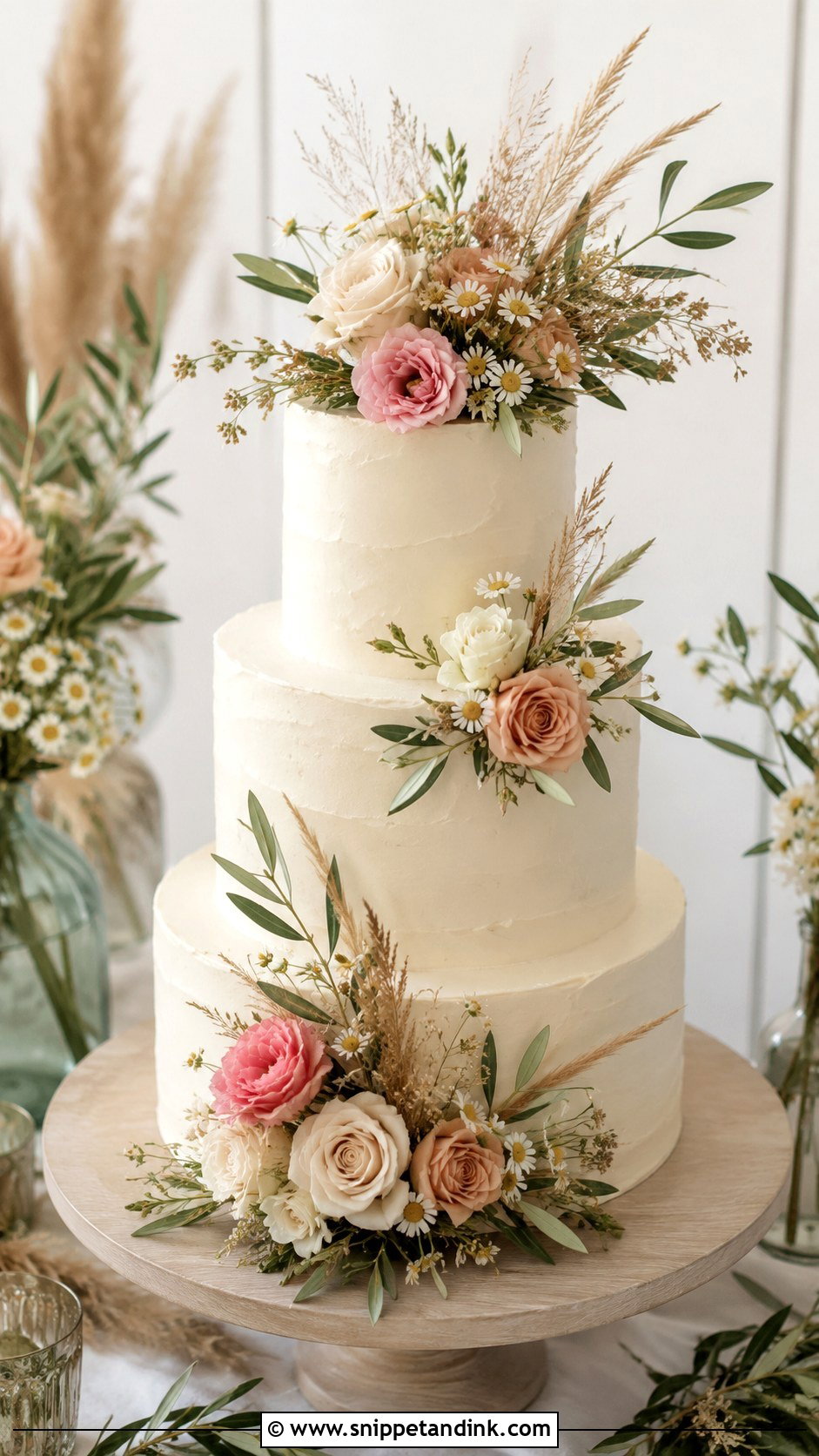 Boho Floral Wedding Cake - Snippet and Ink - 20 Bohemian Cake Ideas for Wedding