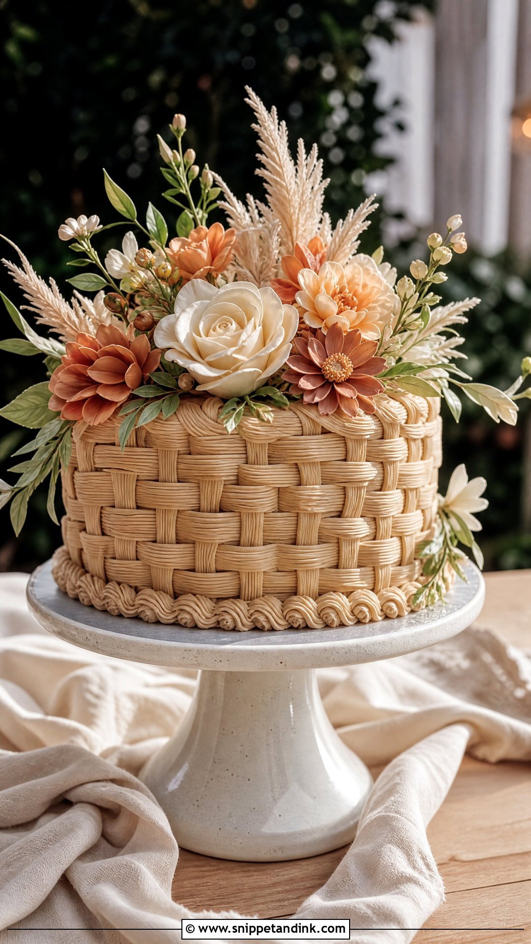 Boho Flower Basket Wedding Cake - Snippet and Ink - 25 Flower Basket Cake Ideas for Wedding